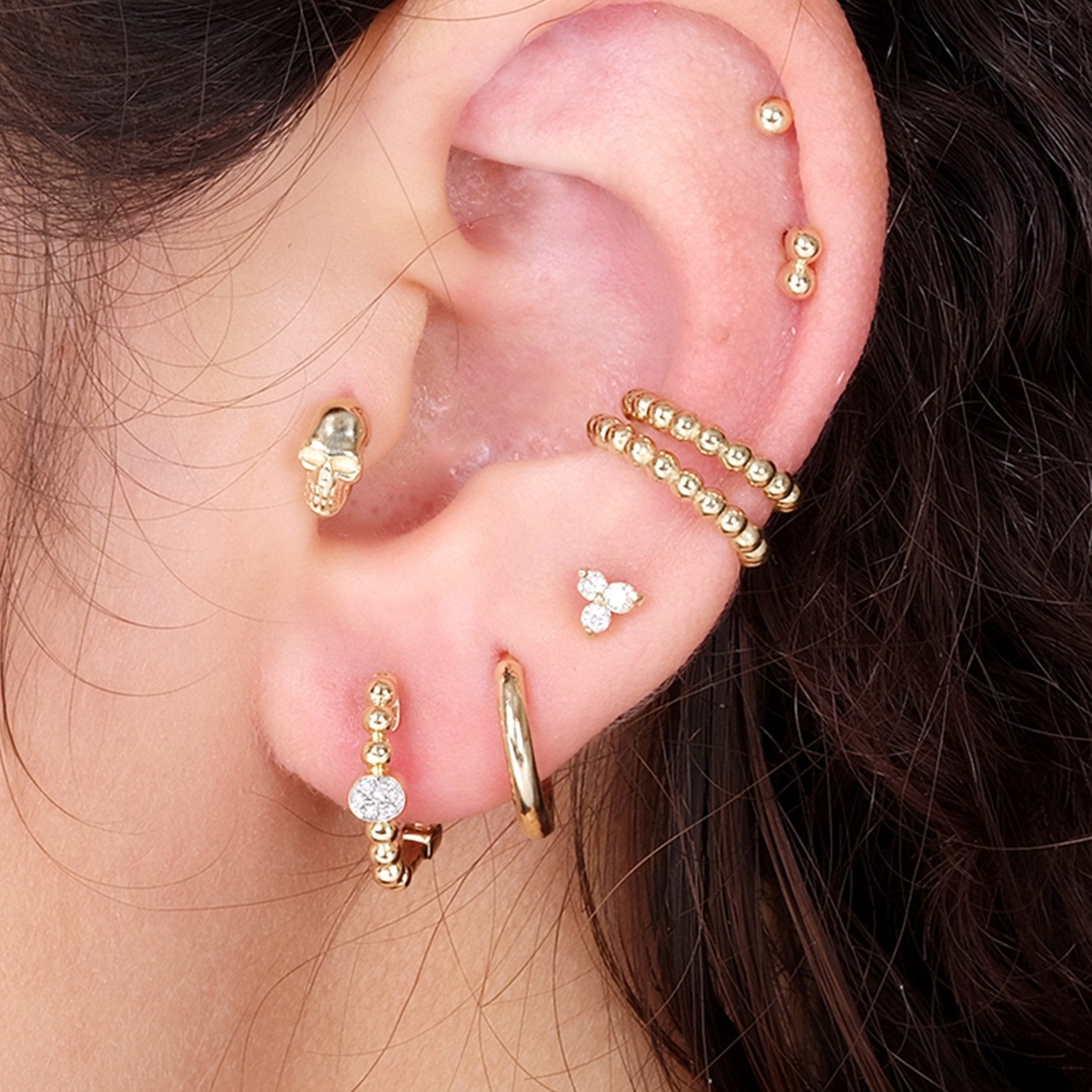 Minimalist Skull Flat Back Stud Earrings - 14k Solid Yellow Gold Hypoallergenic Jewelry for Women - Perfect for Everyday Wear, Gifts & Punk Style