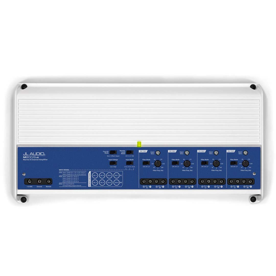 JL Audio M800/8v2 Marine Amplifier - 8 Channel Class D Power (100W x 8 @ 2 Ohm) for Boats, Yachts & Marine Audio Systems - Perfect for Marine Stereo Upgrades & Waterproof Audio Installations
