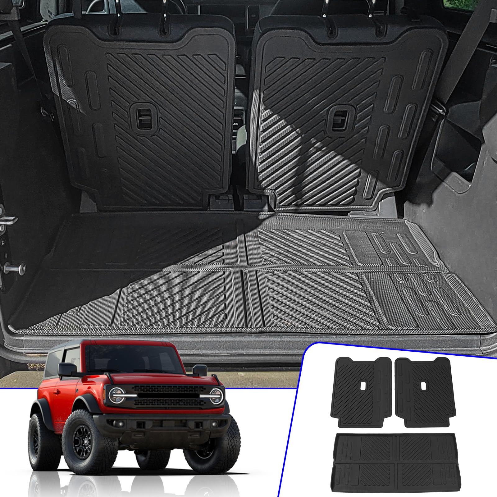 Rongtaod Cargo Mat for 2021-2025 Ford Bronco 2 Door | Heavy Duty Trunk Liner & Back Seat Cover Protector | Waterproof & Non-Slip Accessories | Perfect for Off-Roading, Camping & Daily Use