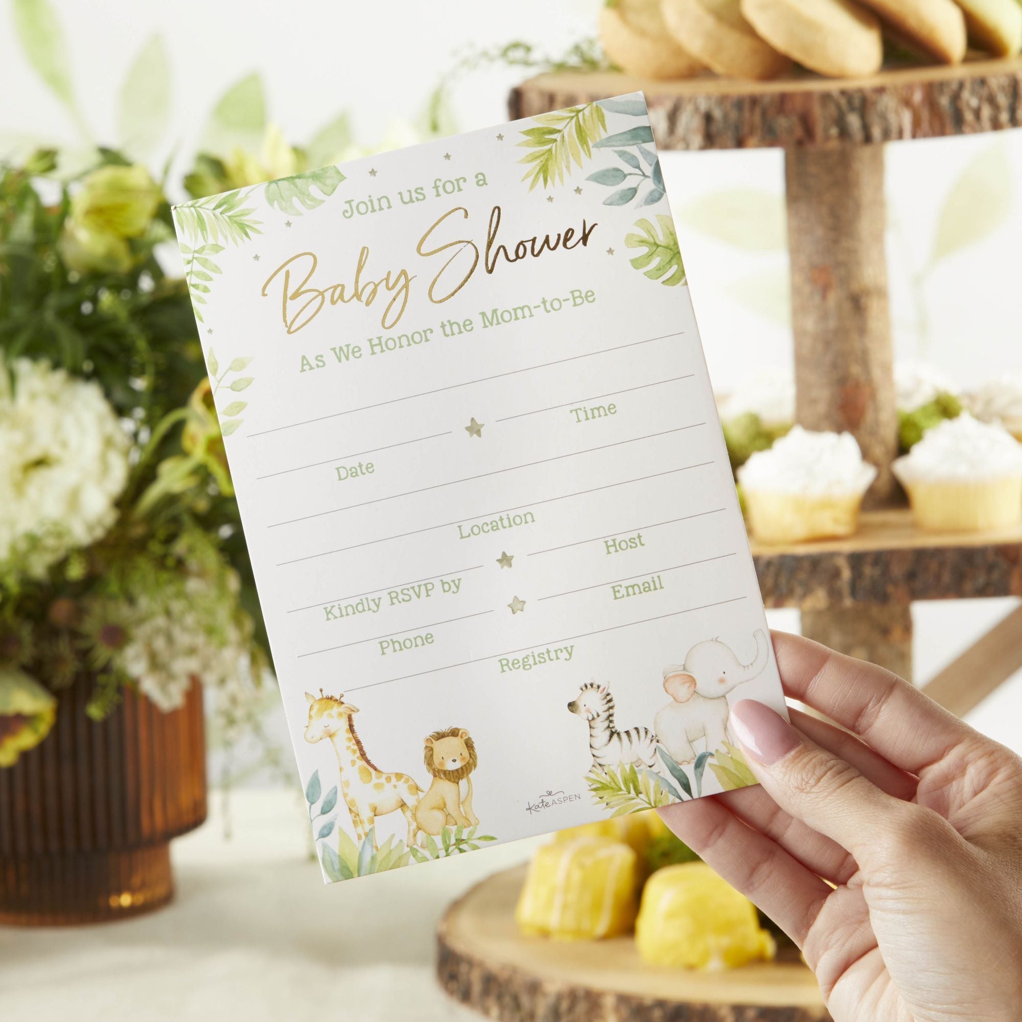 Adorable Safari Baby Shower Invitations & Thank You Cards Set - 20-Piece Jungle Theme Stationery for Gender Reveal & Newborn Celebration