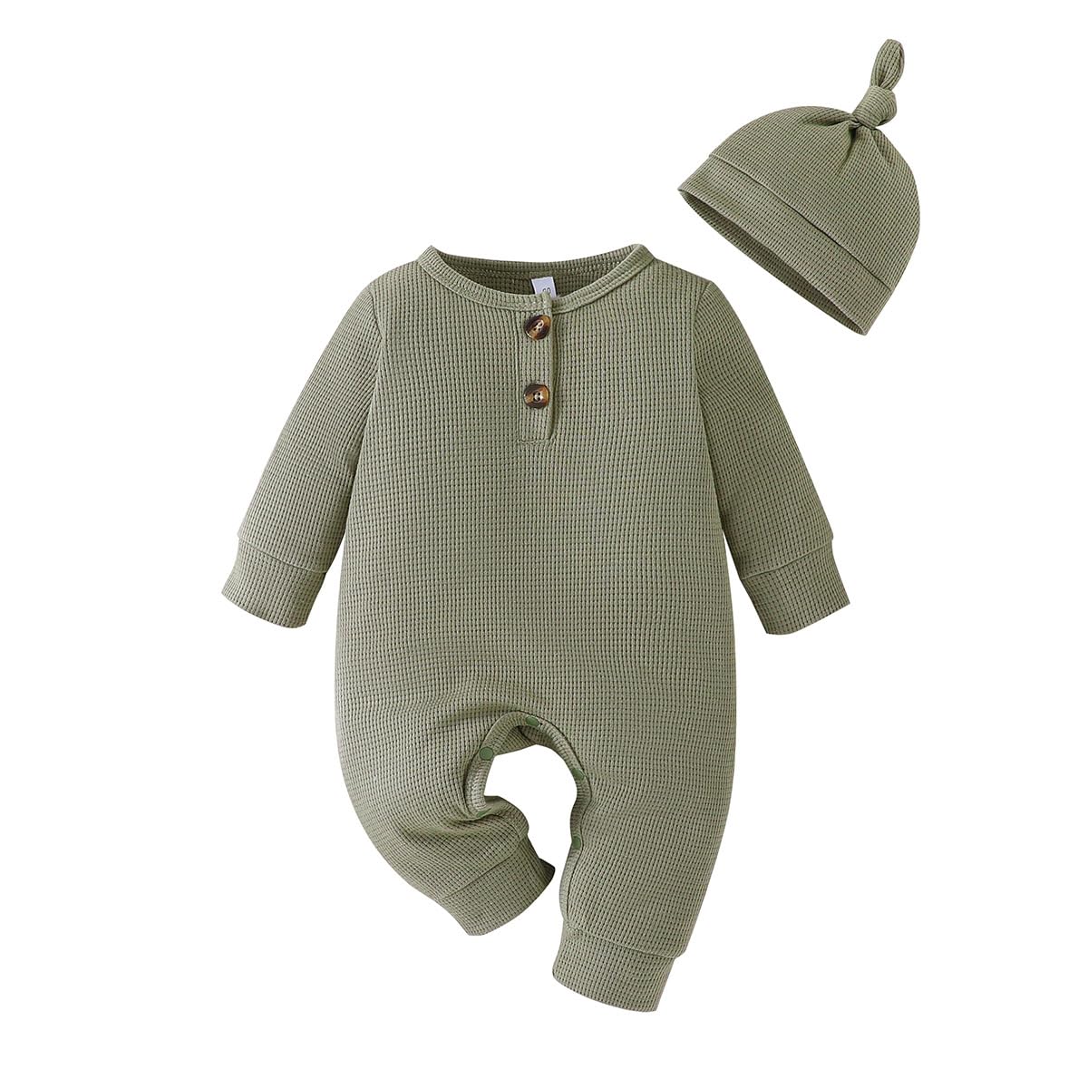 Neutral Baby Romper - Long Sleeve Waffle Jumpsuit for Toddler Boys & Girls | Soft Cotton Onesie for Newborn Coming Home Outfit & Fall Season | Perfect for Family Photos, Playdates and Cozy Everyday Wear