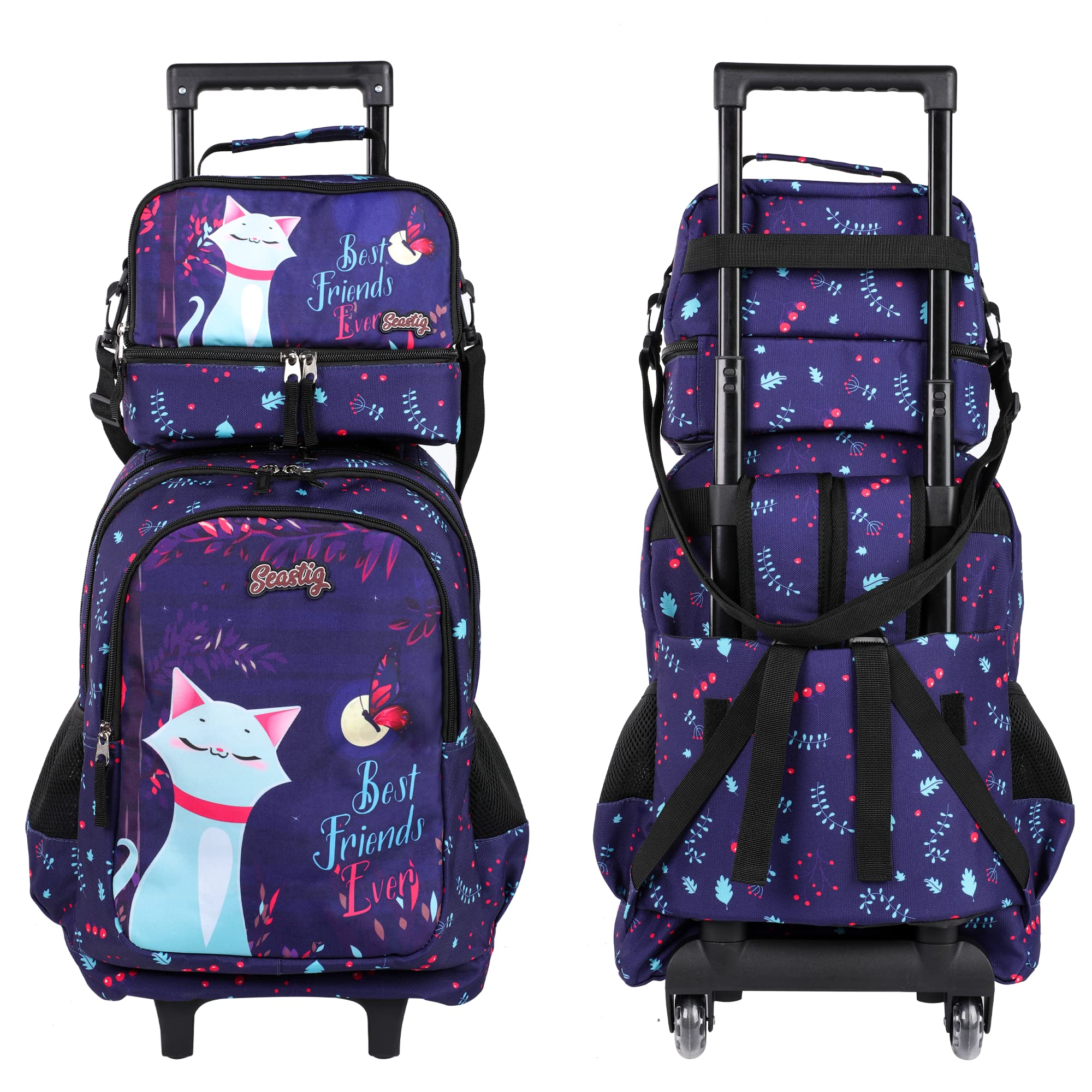 Seastig 18in Rolling Backpack for Kids - Double Handle Wheeled Backpack with Lunch Bag Set | School, Travel & Daily Use for Boys & Girls