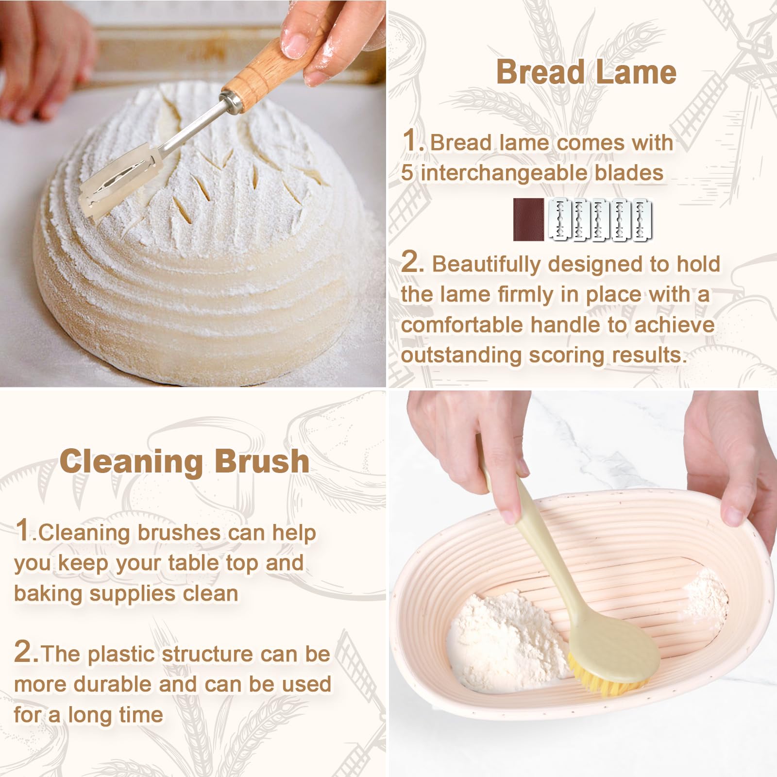 7-Piece Bread Making Kit with Round & Oval Baking Mats, Sourdough Danish Dough Whisk, Bread Lame Scorer & Dough Cutter - Essential Baking Tools for Artisan Bread, Sourdough & Pastries - Perfect Gift for Home Bakers & Bread Enthusiasts (Great for Holiday Baking & Kitchen Gifts)