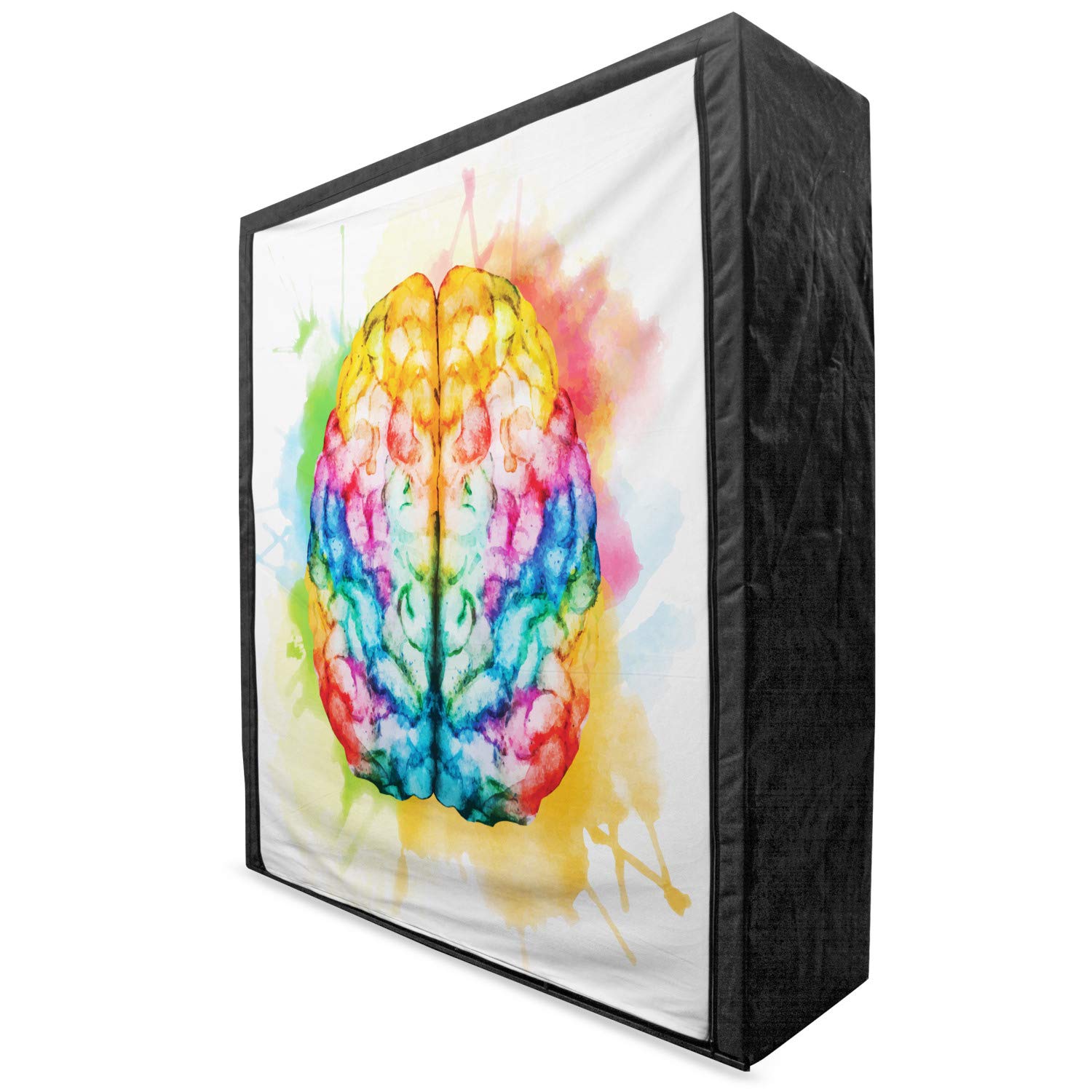 Ambesonne Watercolor Portable Fabric Wardrobe - Vibrant Human Brain Neurology Design Clothing Organizer with Shelves, 59 Inch Multicolor - Perfect for Bedroom Closet Storage, Dorm Room Organization & Travel Garment Bag