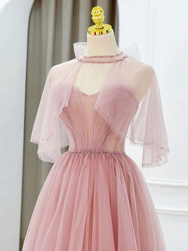 Elegant Pink Tulle Tea Length Prom Dress for Women - Formal Evening Gown for Homecoming, Quinceañera & Special Occasions