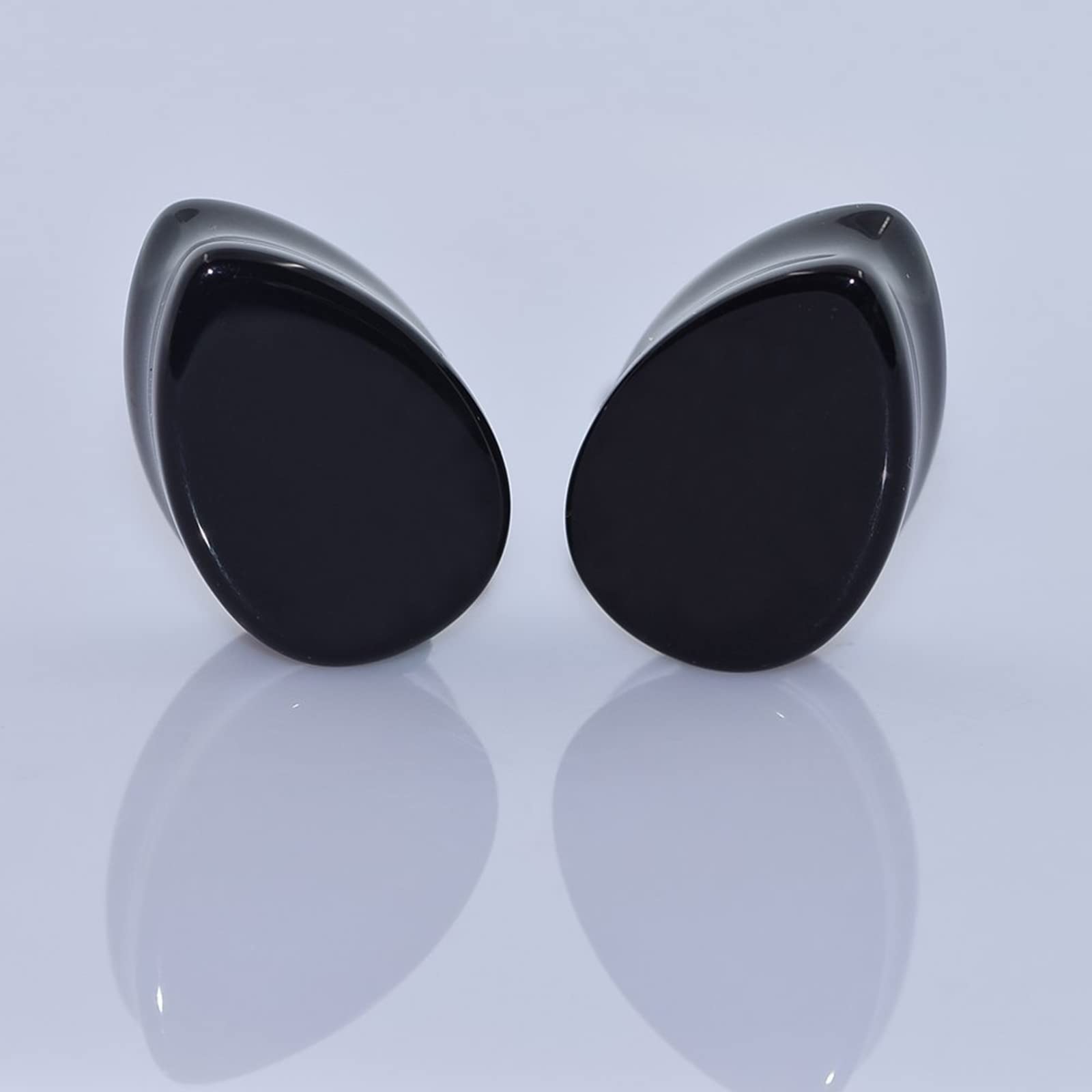 Gualiy 2PCS Black Stone Ear Gauges Plugs - Teardrop Shape Tunnel Plugs for Stretching (Multiple Sizes) | Perfect for Body Jewelry, Piercing Stretching & Alternative Fashion