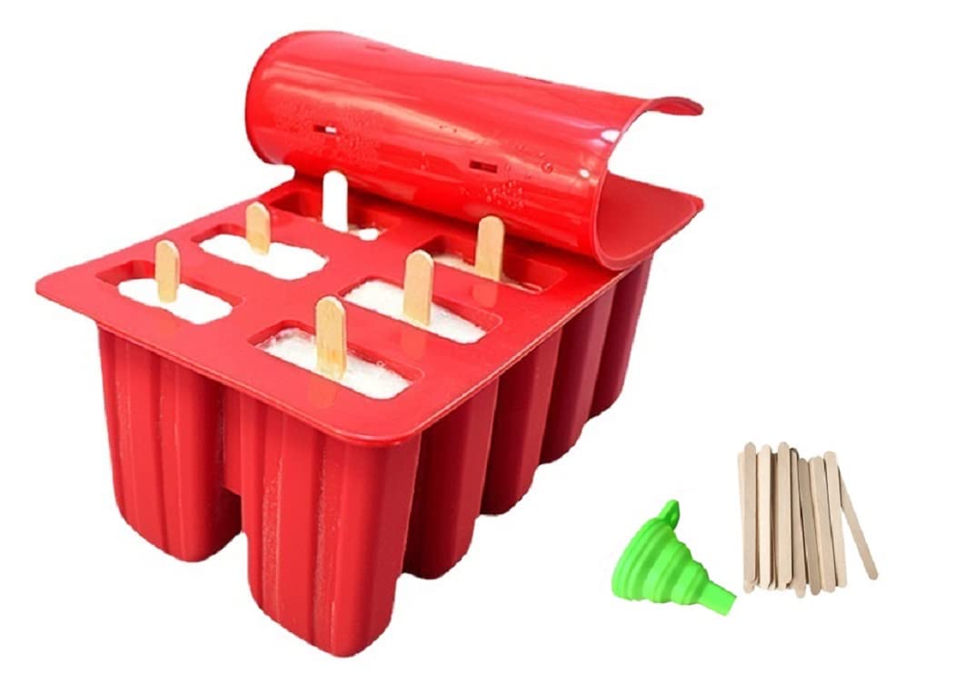 BPA-Free Silicone Popsicle Molds Set - 10 Cavity Homemade Ice Pop Maker with 50 Sticks, 50 Bags & Funnel | Perfect for Summer Treats, Kids Snacks, Party Favors & Healthy Frozen Desserts