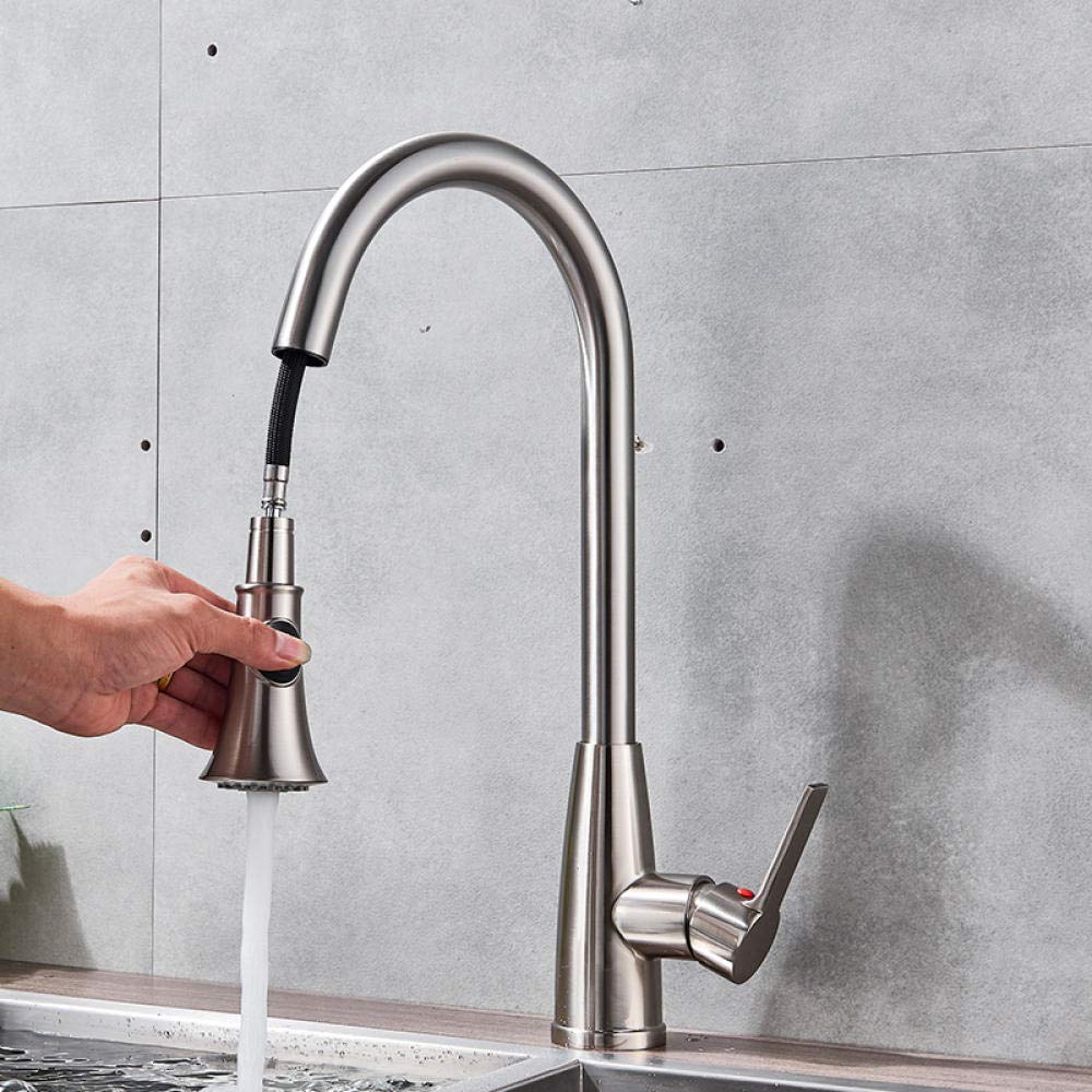 Lead-Free Brushed Nickel Kitchen Faucet with Pull-Out Spray - 2-Function Water Outlet Mixer Tap for Modern Kitchens | Perfect for Washing Dishes & Filling Pots