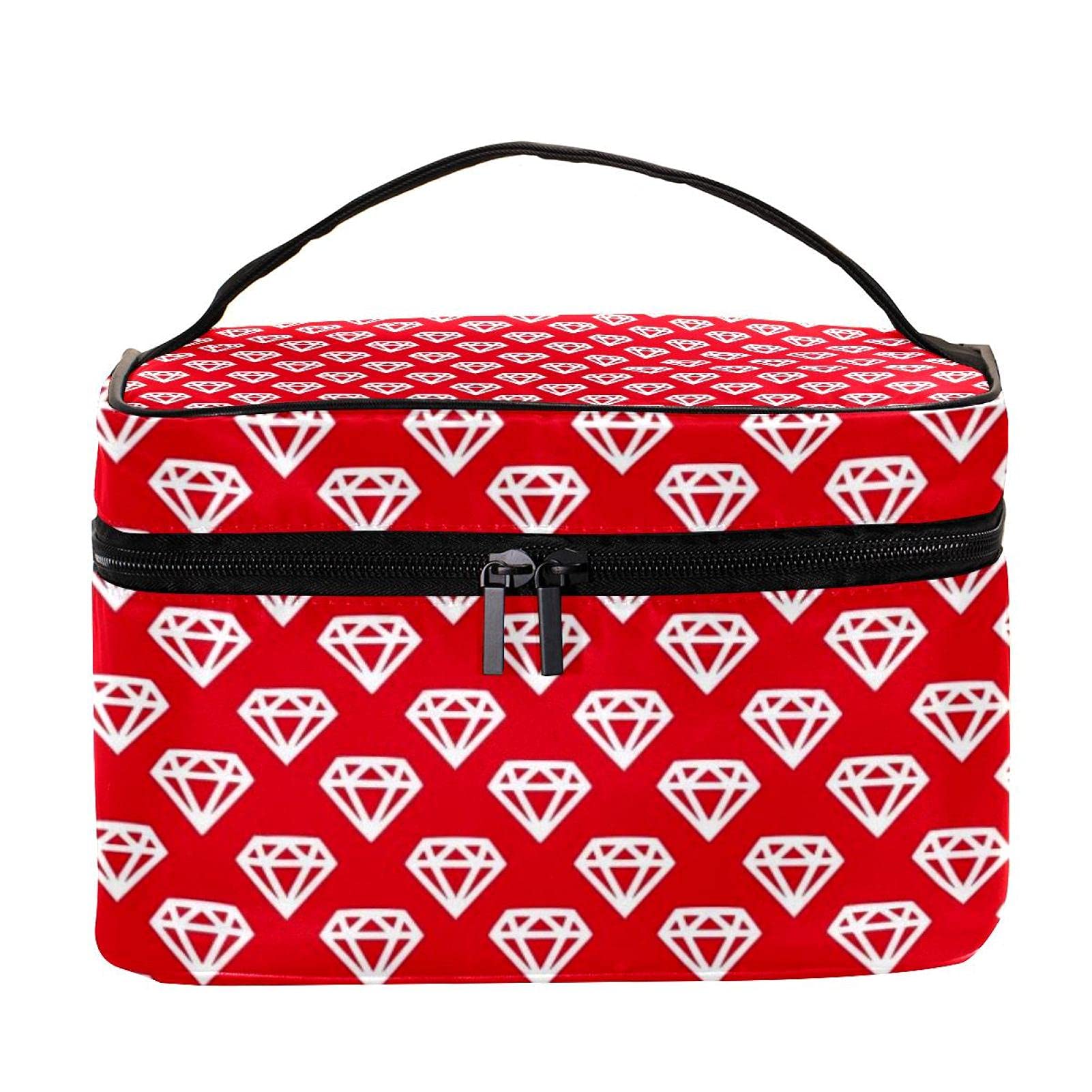 Diamond Red Travel Makeup Bag - Large Cosmetic Organizer for Women | Perfect for Travel & Daily Use