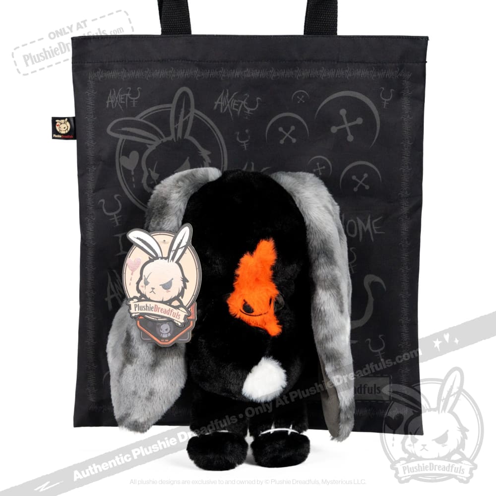 Plushie Dreadfuls Anxiety Rabbit Stuffed Animal - Black Limited Edition Emotional Support Toy for Stress Relief & Comfort