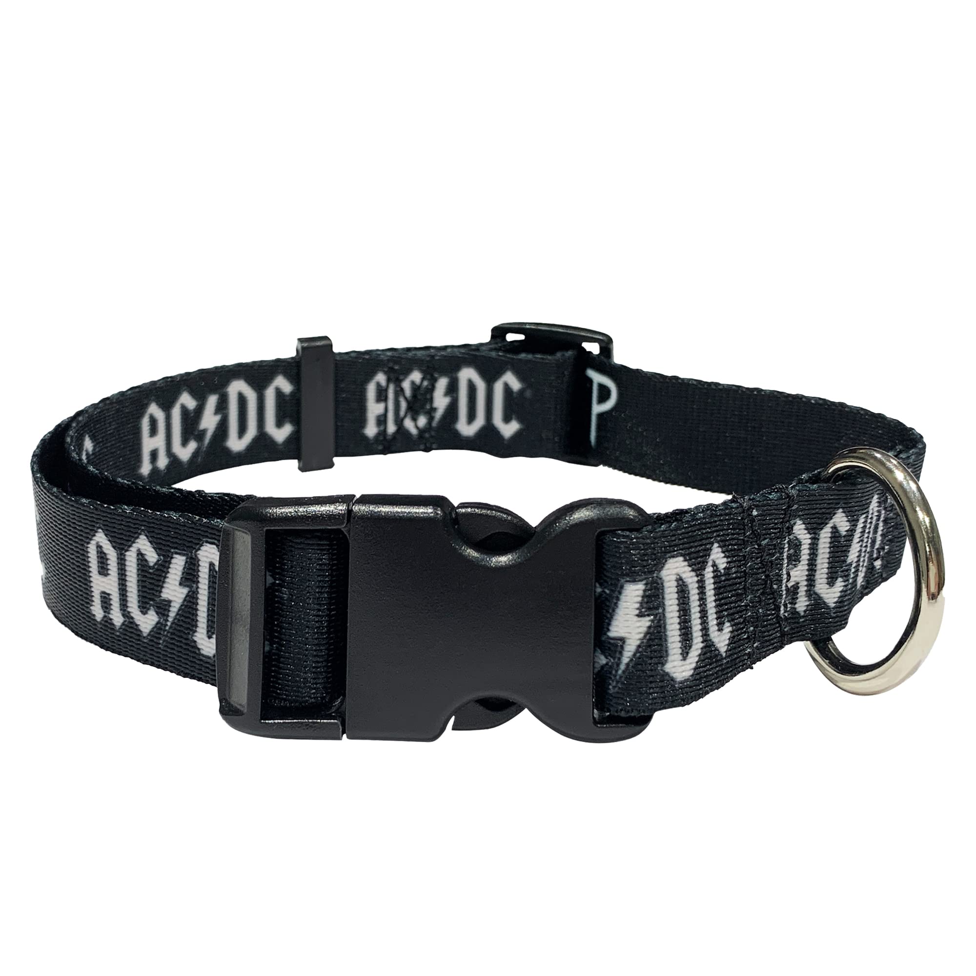 Perri's Print - Black & White ACDC Logo Adjustable Pet Collar for Small Dogs & Puppies | Polyester Buckle Dog Collar 5/8