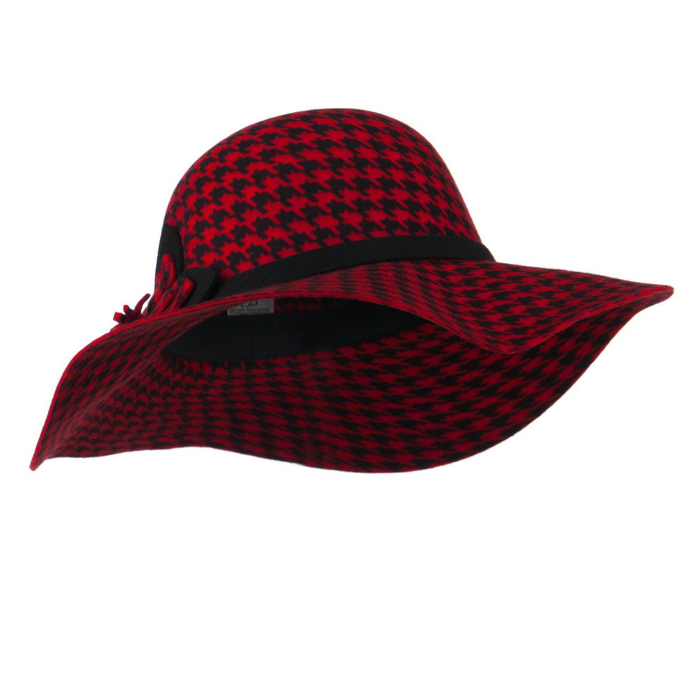 Red Houndstooth Wool Felt Hat for Women Fashion Winter