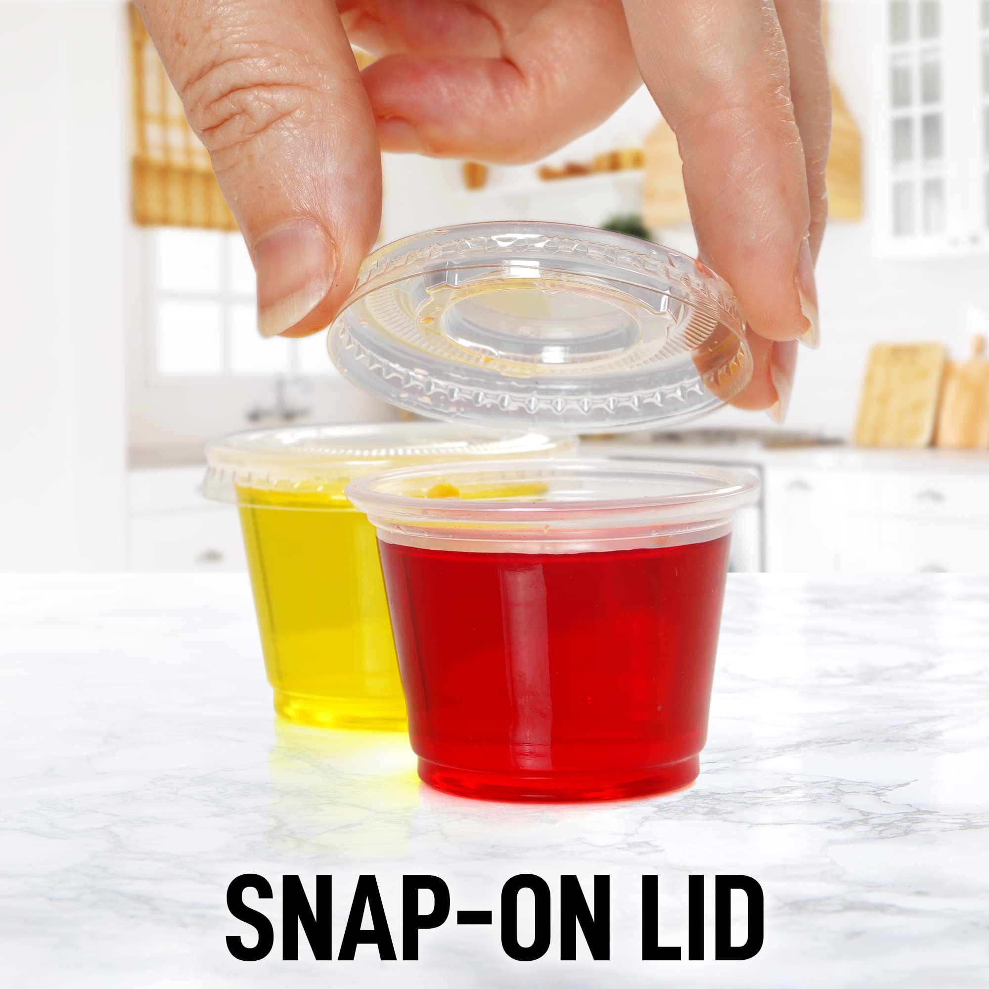50 Pack Clear Halloween Jello Shot Cups with Lids (1 Ounce) - Disposable Plastic Portion Cups for Slime, Candies, Sauces, Salad Dressings - Perfect for Parties, Baking, Catering & Food Storage