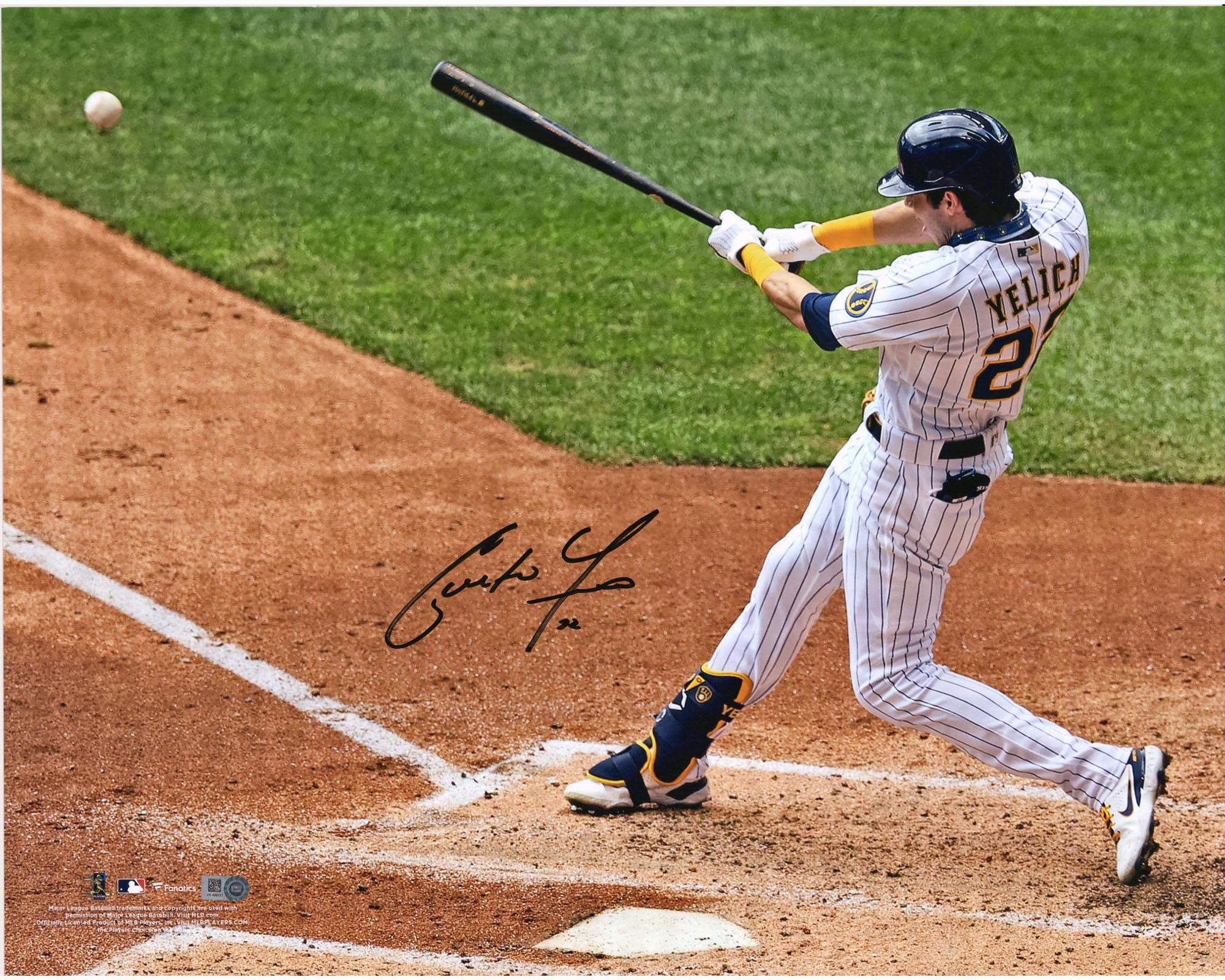Christian Yelich Autographed Milwaukee Brewers 16x20 Hitting Photo - Signed MLB Memorabilia for Baseball Fans & Collectors - Perfect for Man Cave, Sports Room Decor, or Gift for Brewers Fans