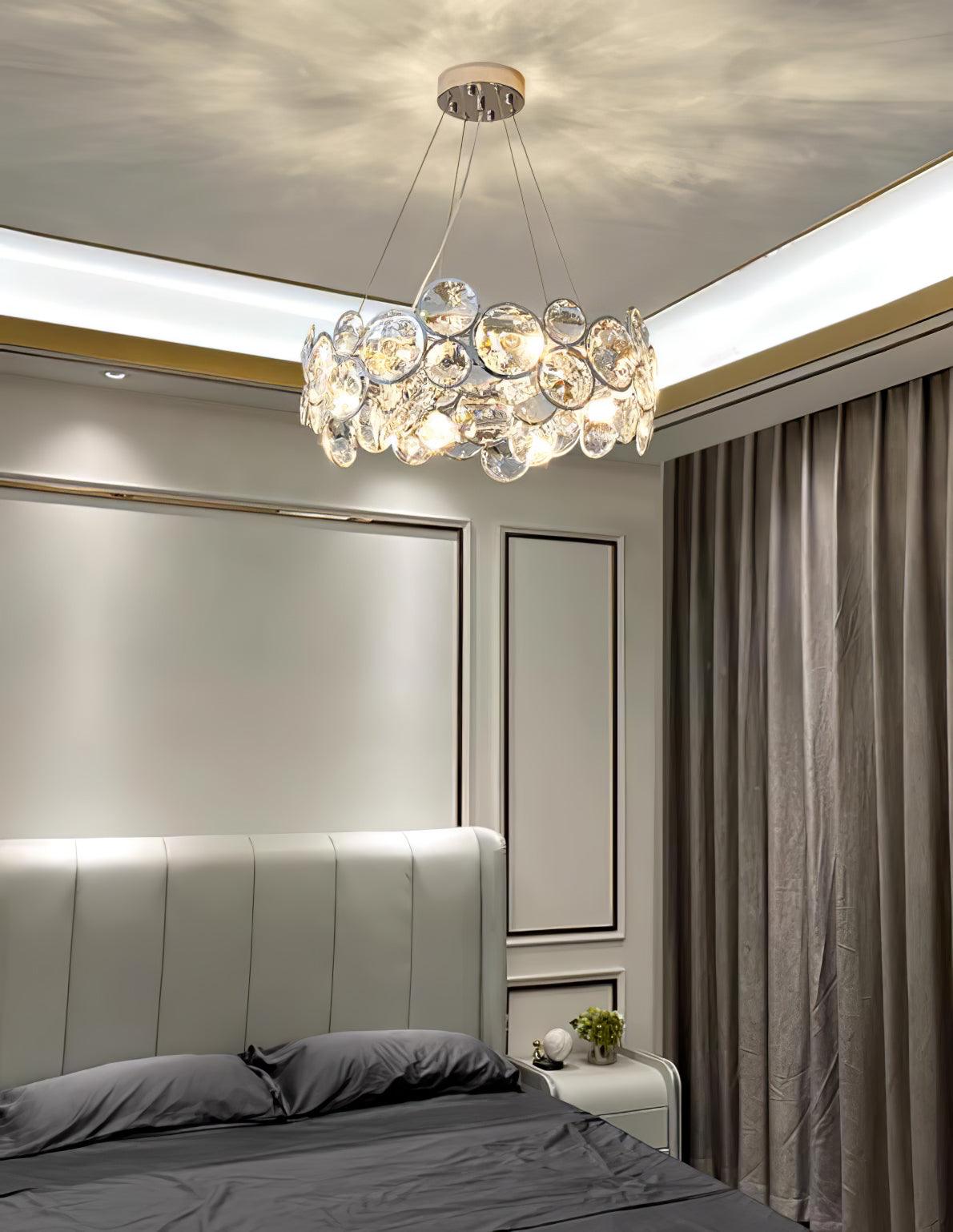 Elegant Chrome Round Crystal Chandelier - Modern Ceiling Light Fixture for Dining Room, Bedroom & Living Room Decor