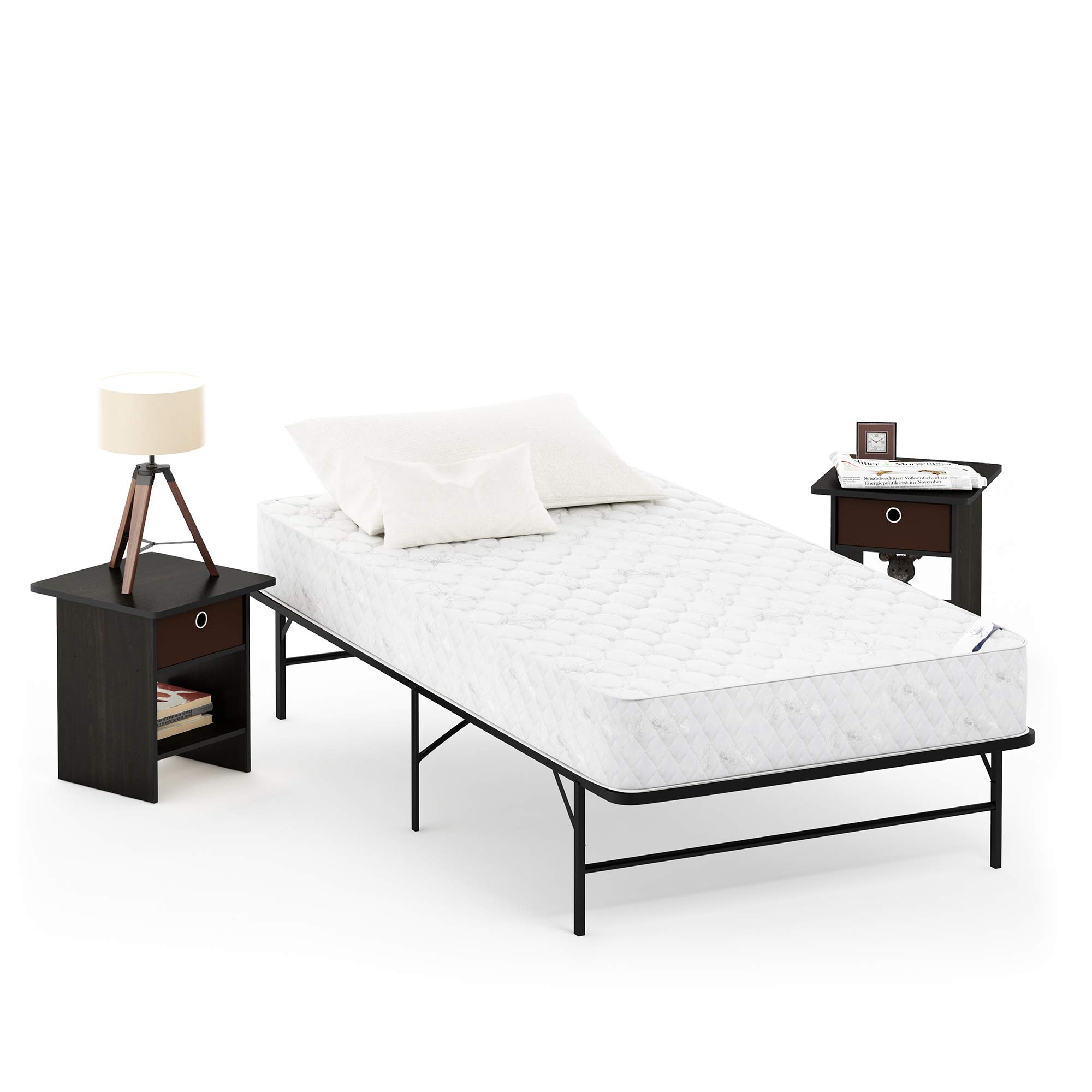 Furinno Move-In Ready 4-Piece Mattress Bedroom Set with 2 Nightstands in Espresso/Brown - Complete Bedroom Furniture for Small Spaces & First Apartments