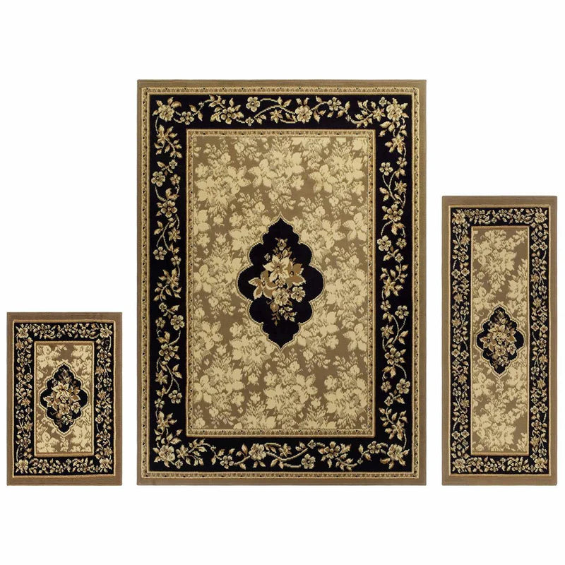 Victorian Oriental Traditional Medallion 3-Piece Indoor Area Rug Set - Perfect for Living Room, Bedroom & Dining Room Decor