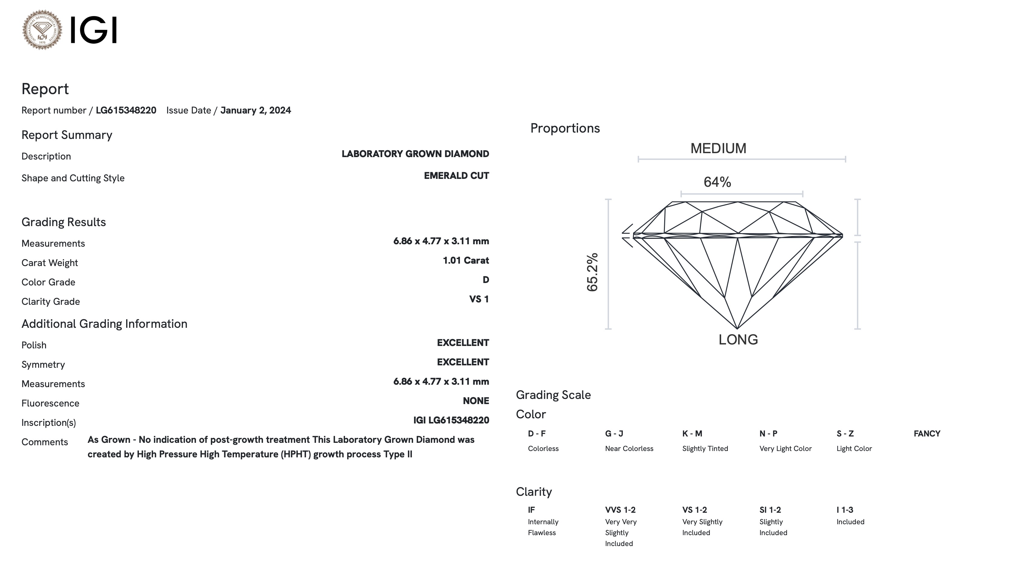 1.01 Carat Lab-Grown Emerald Diamond (IGI Certified) - Perfect for Engagement Rings, Wedding Bands & Fine Jewelry