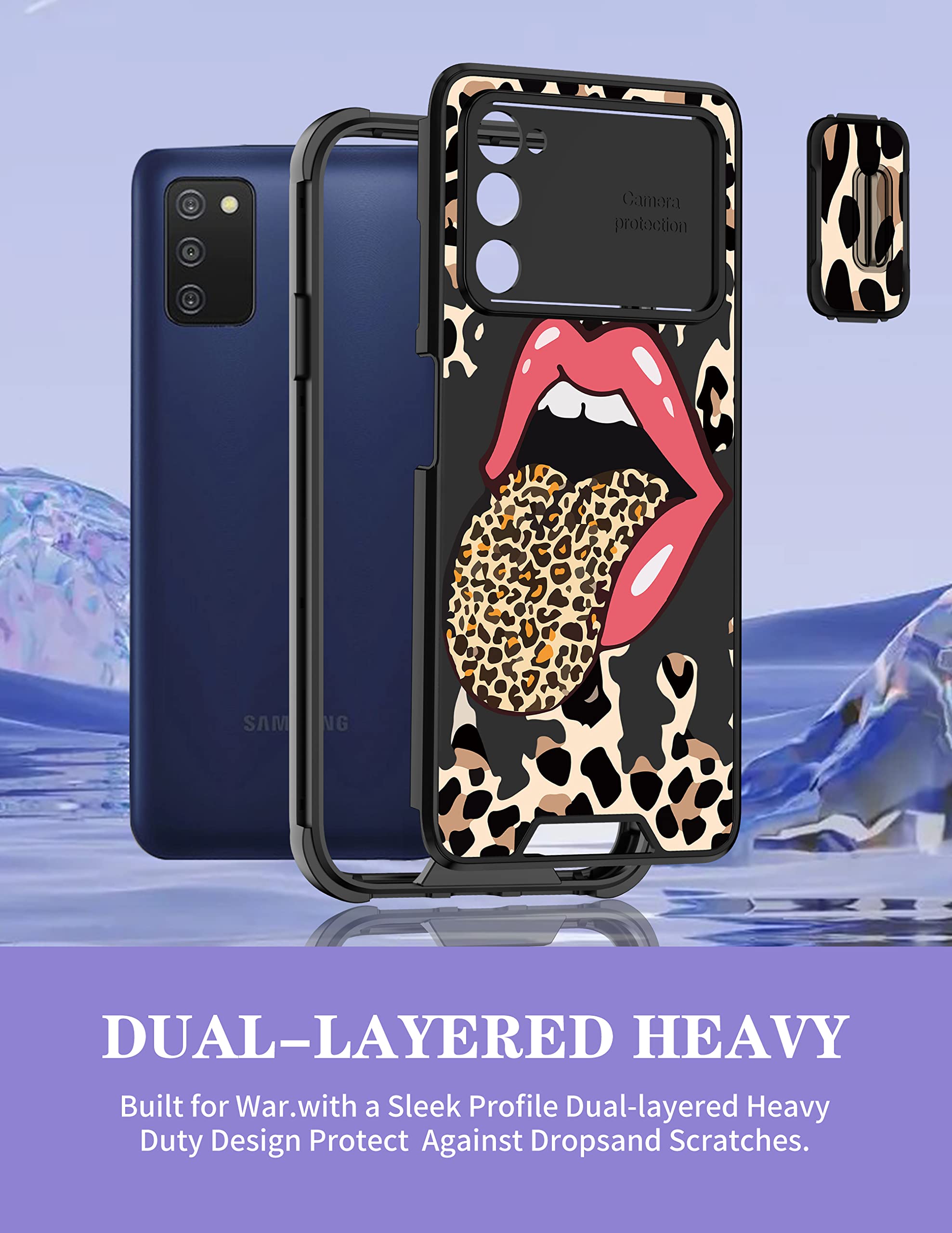 Goocrux Samsung Galaxy A03S Case - Cute Cheetah Print Phone Cover with Slide Camera Cover | Animal Design Protective Case for Women & Girls | Fashionable 6.5