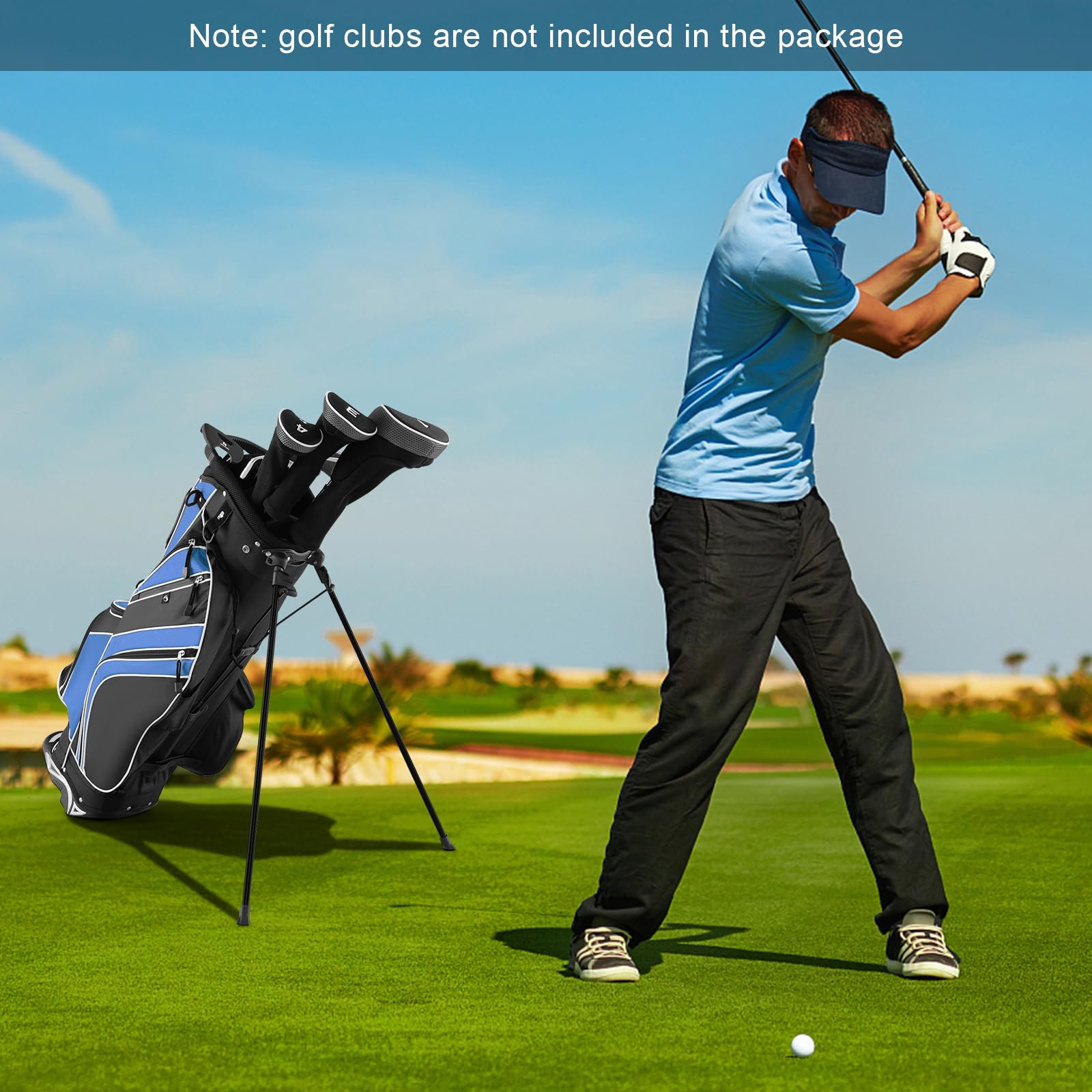 GYMAX 6-Way Divider Golf Stand Bag with 8 Pockets, Rain Hood & Umbrella Holder - Lightweight Portable Golf Club Bag for Men & Women - Perfect for Driving Range, Course Play & Travel