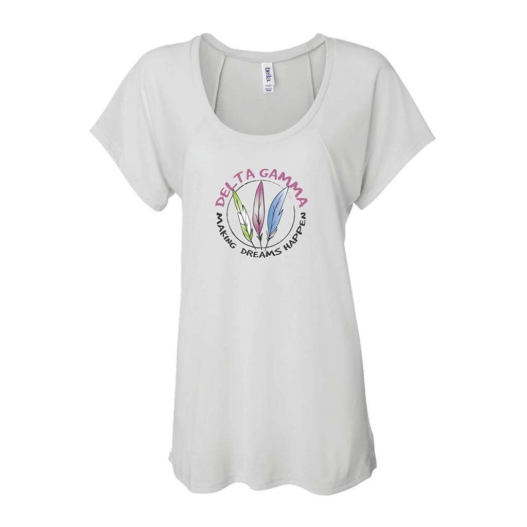 Delta Gamma White Women's Flowy Raglan Tee - Greek Apparel for Sorority Sisters | Comfortable & Stylish College Outfit for Campus Events, Socials & Sisterhood Activities
