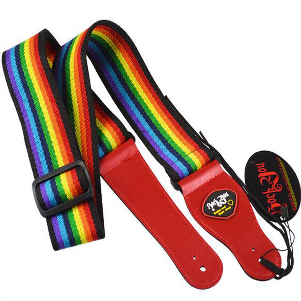 Art Attack Soft Cotton Rainbow Pattern Guitar Strap - Adjustable Electric Acoustic Ukulele Bass Strap for Comfortable Playing | Perfect for Live Performances, Studio Sessions & Music Practice