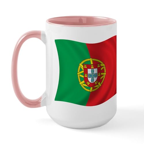 White/Pink Inside - Wavy Portugal Flag Large Mug