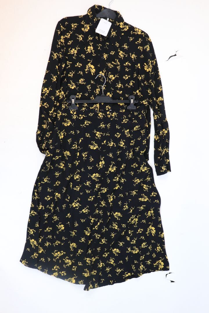 Black and Yellow Floral Print Shirt & Midi Skirt Set - UK Size 12 | Women's Summer Outfit for Beach, Vacation & Casual Wear