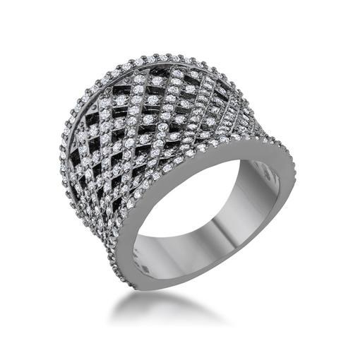 1.4 Carat Cubic Zirconia Hematite Wide Woven Style Ring for Women - Elegant Statement Jewelry for Parties, Weddings & Special Occasions
