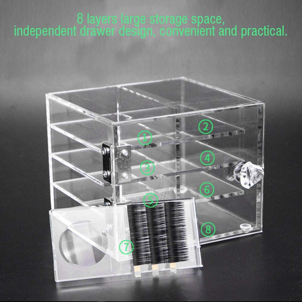 8-Layer Clear Acrylic Eyelash Storage Box - Transparent False Eyelash Organizer Case for Makeup Artists & Beauty Enthusiasts - Perfect for Salon, Travel & Home Cosmetic Organization