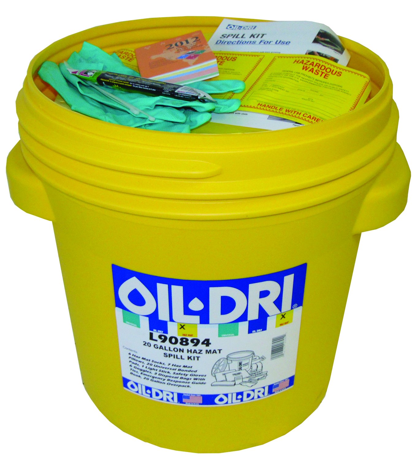 Oil-Dri L90894 20 Gallon Hazardous Material Spill Kit - Absorbent Pads, Socks & PPE for Industrial Chemical Leaks | OSHA Compliant Emergency Response for Warehouses, Factories & Workshops