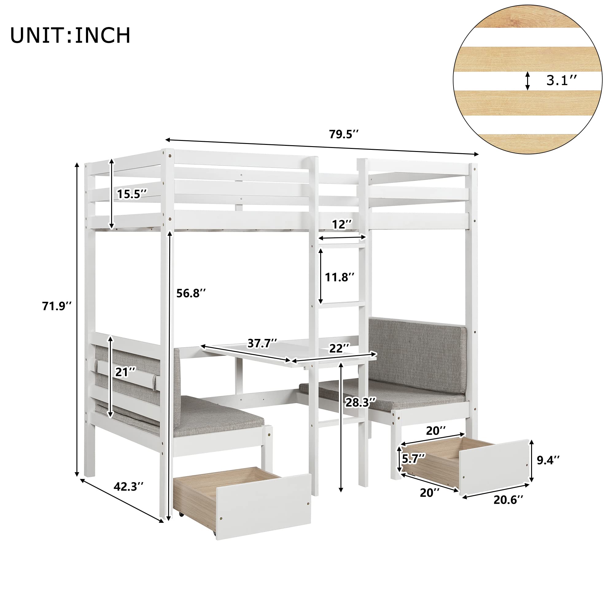 Twin Wood Loft Bed with Storage Drawers & Desk - Convertible Kids & Teens Bed Frame, No Box Spring Needed - Perfect for Small Bedrooms, Dorms & Space-Saving Solutions
