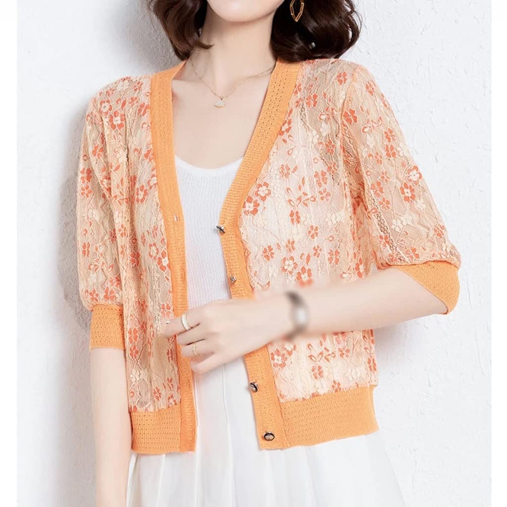 Women's Summer Ice Silk Knitted Cardigan - Lightweight Hollow Lace Short Coat Top for Casual Wear & Office Outfits (Color: A, Size: L)