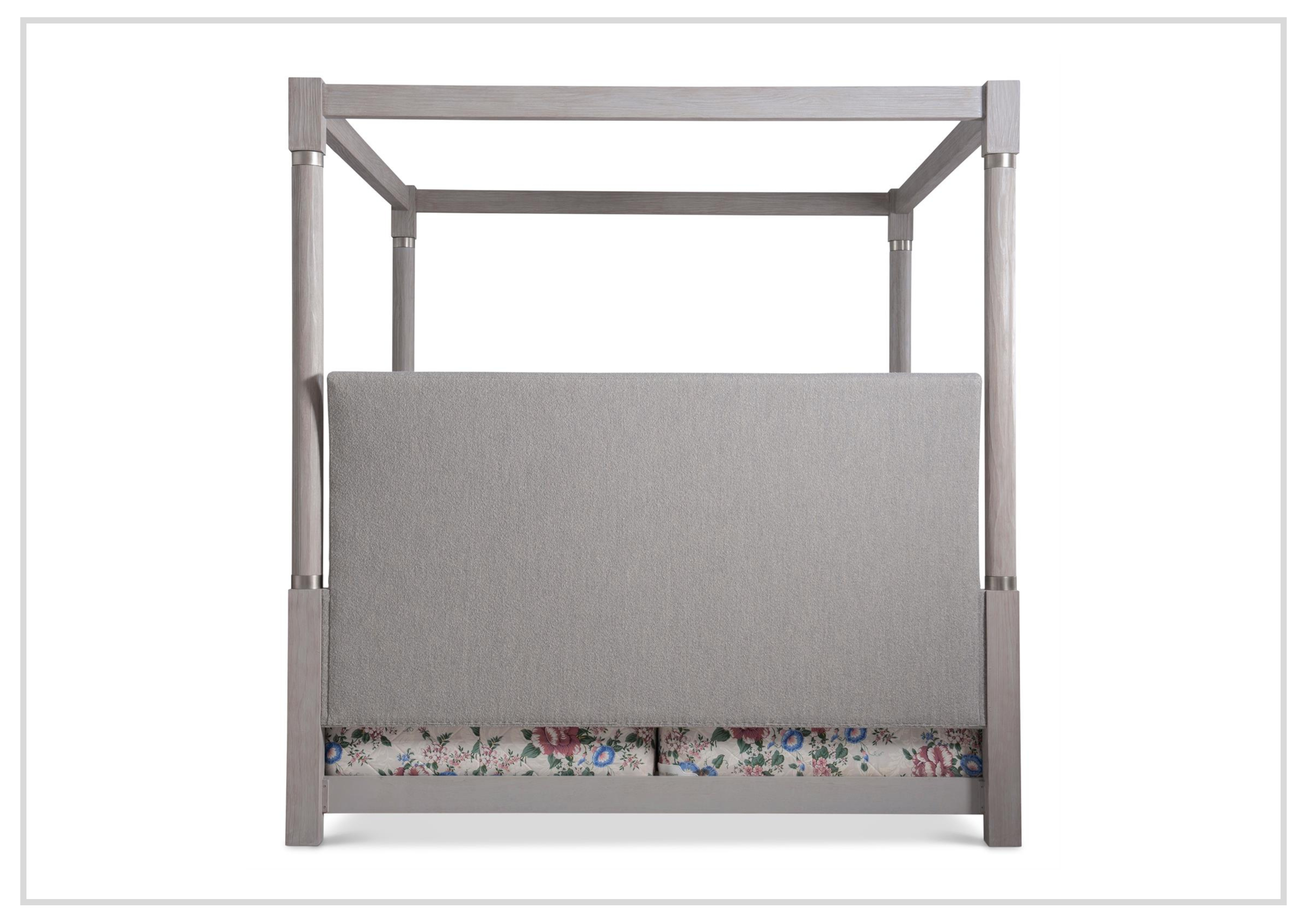 Bernhardt Trianon Gray Upholstered Canopy Bed in Gris Finish - Luxurious King Size Bed Frame with Tufted Headboard for Master Bedroom Decor