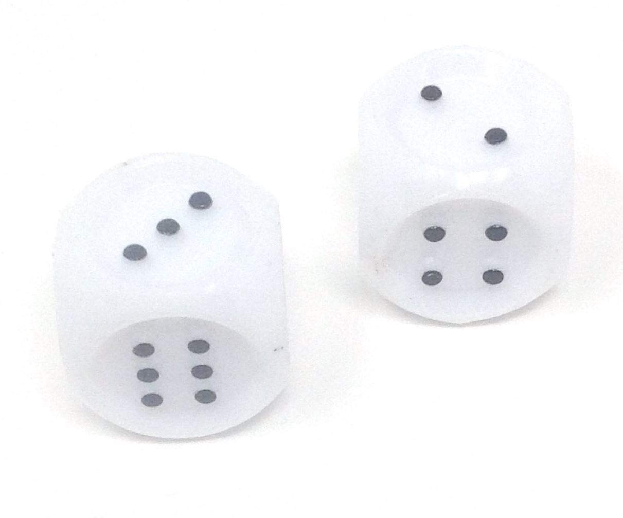 White Tactile Dice with Raised Black Pips - 20mm D6 Dice Set (Pack of 2) by Koplow Games - Perfect for Board Games, RPGs, and Casino Night