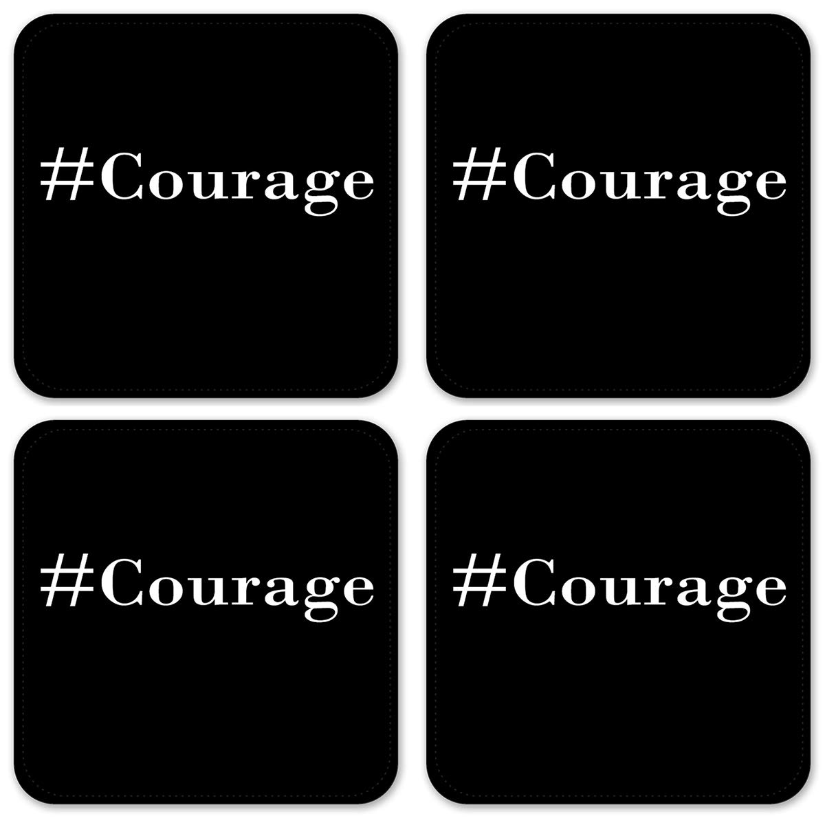 Premium Vinyl Drink Coasters Set of 4 - Non-Slip & Waterproof Bar Coasters for Coffee Tables, Kitchen, Office - Motivational #Courage Design - Perfect for Home Decor & Party Supplies