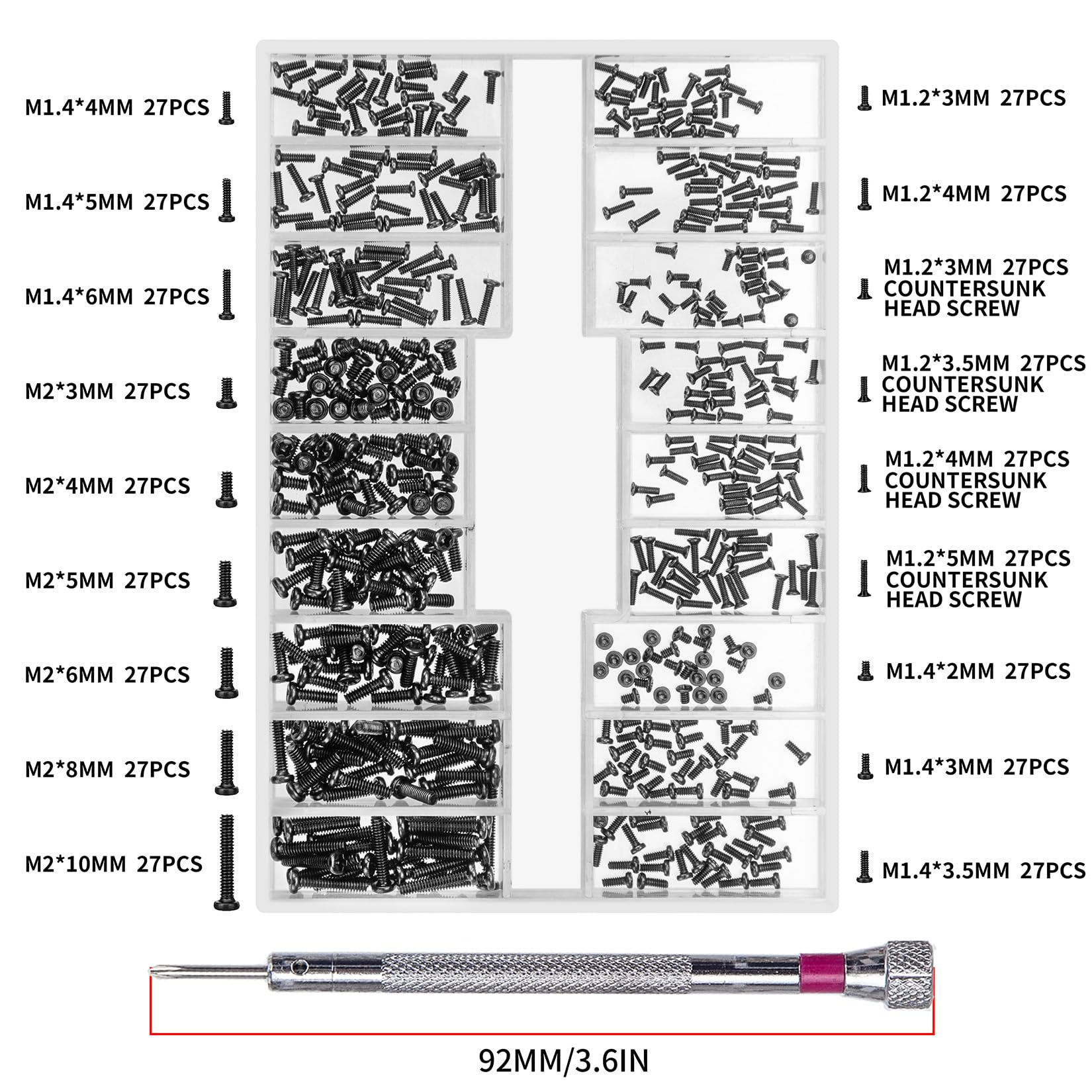 500 Pcs M1.2/M1.4/M2 Laptop Screws - Micro Small Replacement Screws for Electronics, Computers, Glasses, Watches, SSD & M.2 Hard Drive Repair - Black (Perfect for DIY Tech Repairs & Device Maintenance)