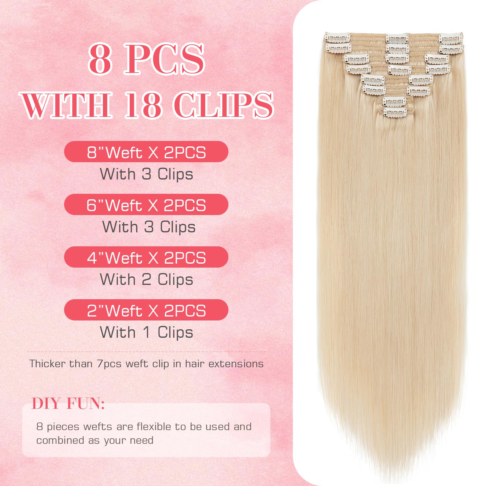 20 Inch Clip in Hair Extensions - 100% Remy Human Hair, Natural Blonde (#24), Double Weft 8PCS Set (150g) for Women - Perfect for Volume, Length & Styling - Great for Parties, Weddings & Daily Wear