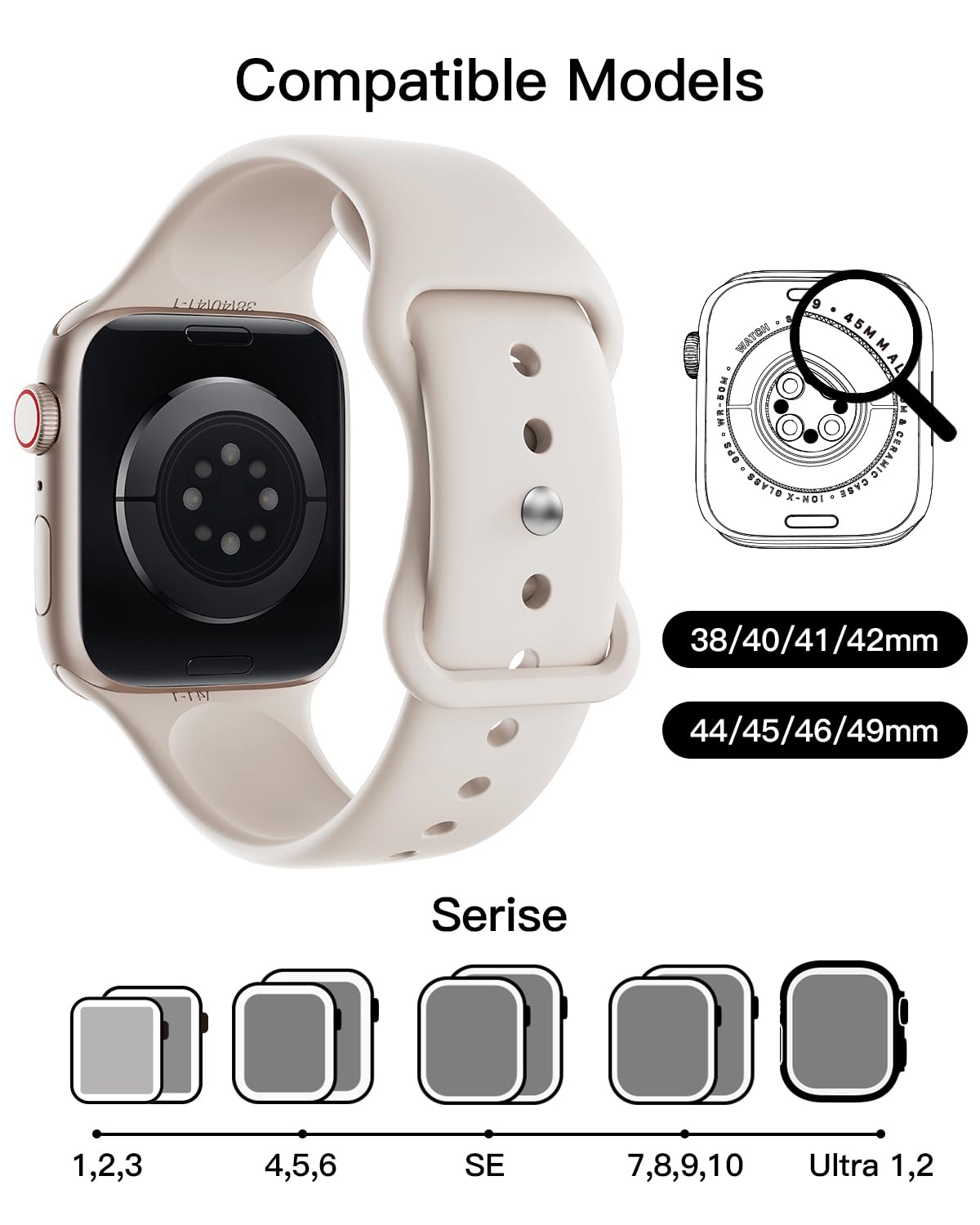 Premium Soft Silicone Sport Band for Apple Watch Series 10/9/8/7/6/5/4/3/2/1/SE/Ultra - 38mm/40mm/41mm/42mm - Waterproof & Sweatproof Replacement Strap for Women & Men - Perfect for Gym, Running & Outdoor Activities