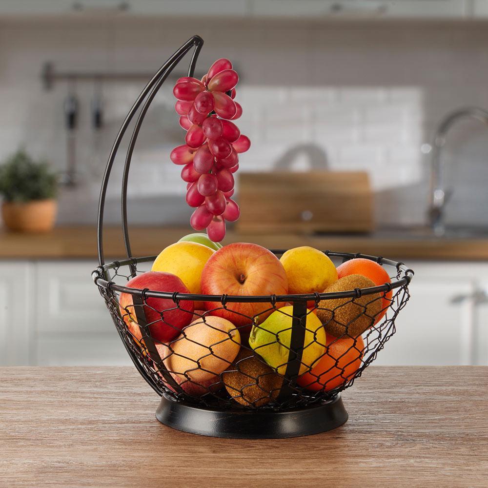 Fresh Farmers Market Fruit Basket with Banana Hanger - Perfect for Kitchen Counter, Dining Table & Healthy Snack Storage