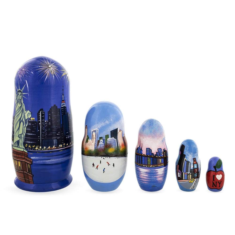 BestPysanky New York City Wooden Stacking Nesting Dolls - Hand-Painted Russian Style Matryoshka Dolls for Home Decor, Gift & Collectibles | Perfect for Nursery, Office Display & Cultural Souvenirs