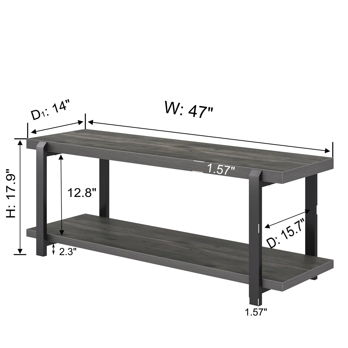 EXCEFUR 47 Inch Shoe Bench with Storage - Rustic Wood & Metal Entryway Bench, Shoe Rack & Seat for Hallway, Mudroom & Living Room Organization