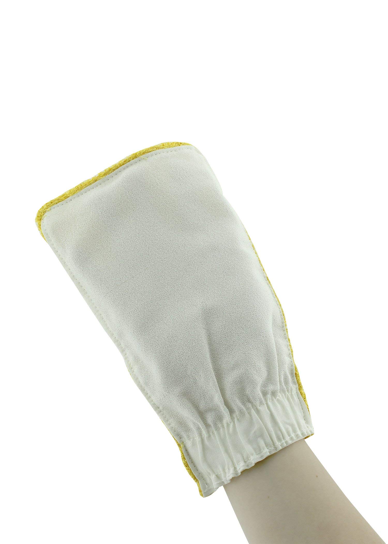 Exfoliating Loofah Glove Scrubber - Double Sided Bath Sponge Mitten & Soap Pouch for Deep Cleansing & Foaming (Yellow) | Perfect for Shower, Spa, and Body Exfoliation