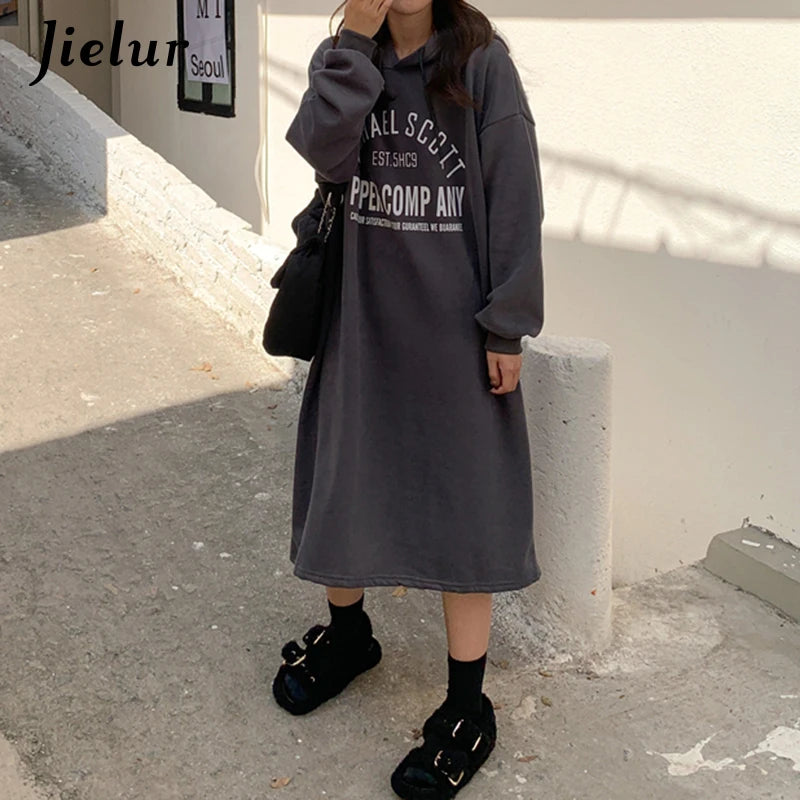 Black Long Sleeve Hooded Sweatshirt for Women - Cozy Winter Pullover with Letter Print | Streetwear Fashion for Casual Outfits & Cold Weather Layering
