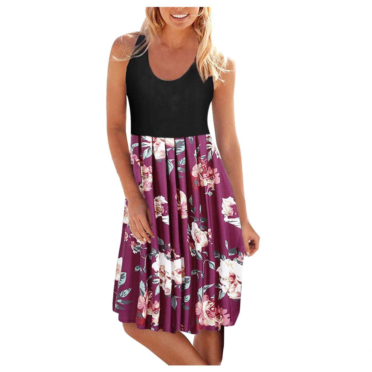 BAGELISE Women's Midi Dress - Flowy Summer Maxi Dress with Graphic Print, Plus Size Tummy Control Beach Dress | Perfect for Vacation, Pool Party & Casual Outings