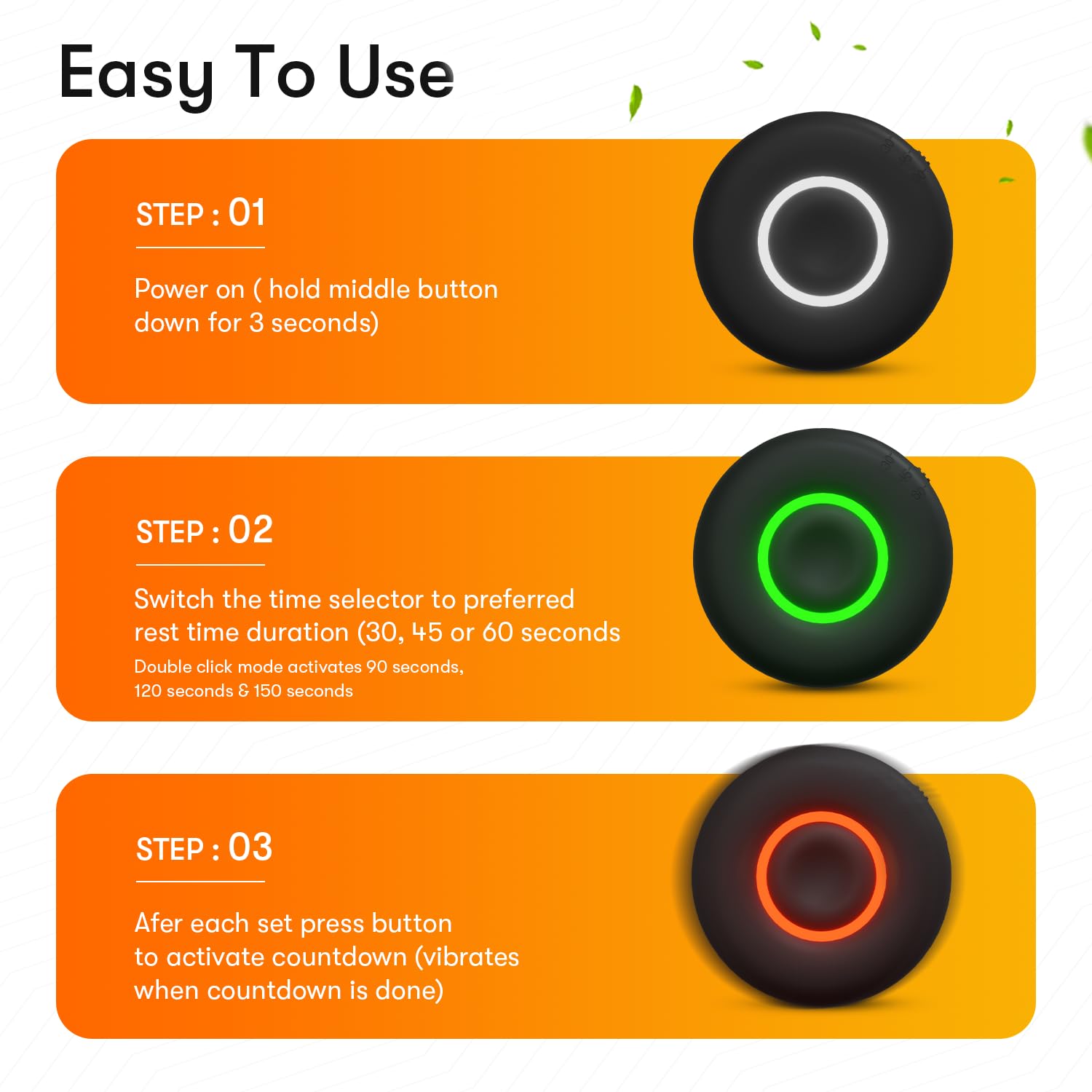 Rest Time Fitness Timer - Digital Countdown Gym Timer & Stopwatch with Vibration Alert, Compact Rechargeable Workout Timer for Boxing, HIIT, Yoga, and Gym Training