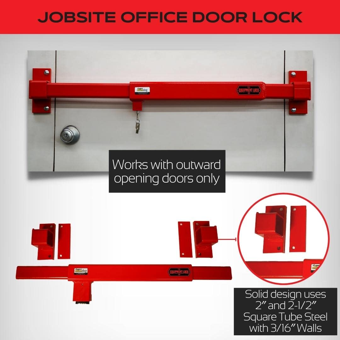 JODL Steel Job Site Door Lock - Heavy Duty Universal Theft Protection Security Bar Lock for Office Trailers, Warehouse & Exterior Doors - Adjustable Red Security Equipment (Perfect for Construction Sites, Storage Facilities & Temporary Buildings)
