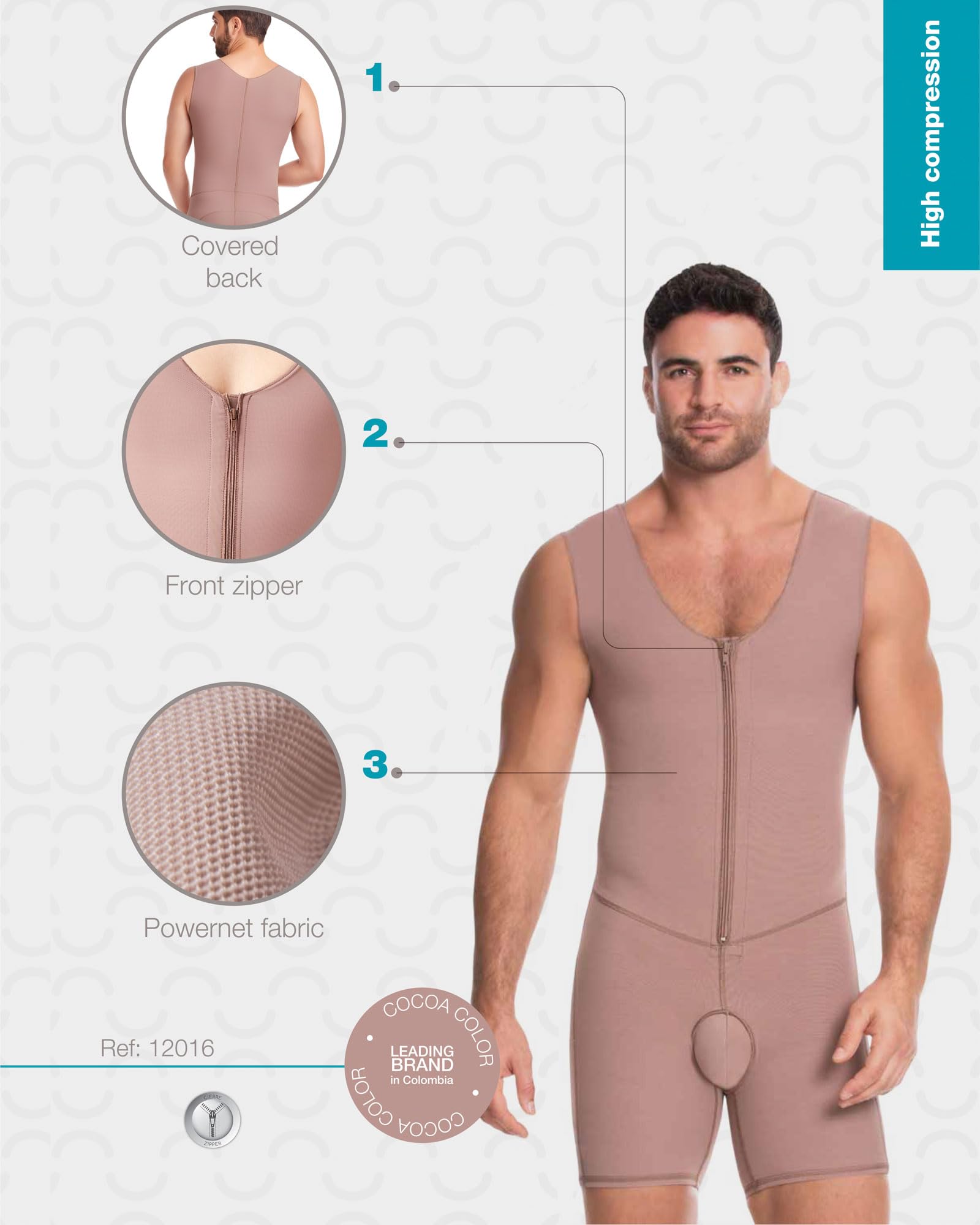 D'PRADA DELIE Colombian Shapewear for Men - High Compression Waist Trainer with Front Zipper | Slimming Body Shaper for Workout, Post-Surgery & Everyday Wear