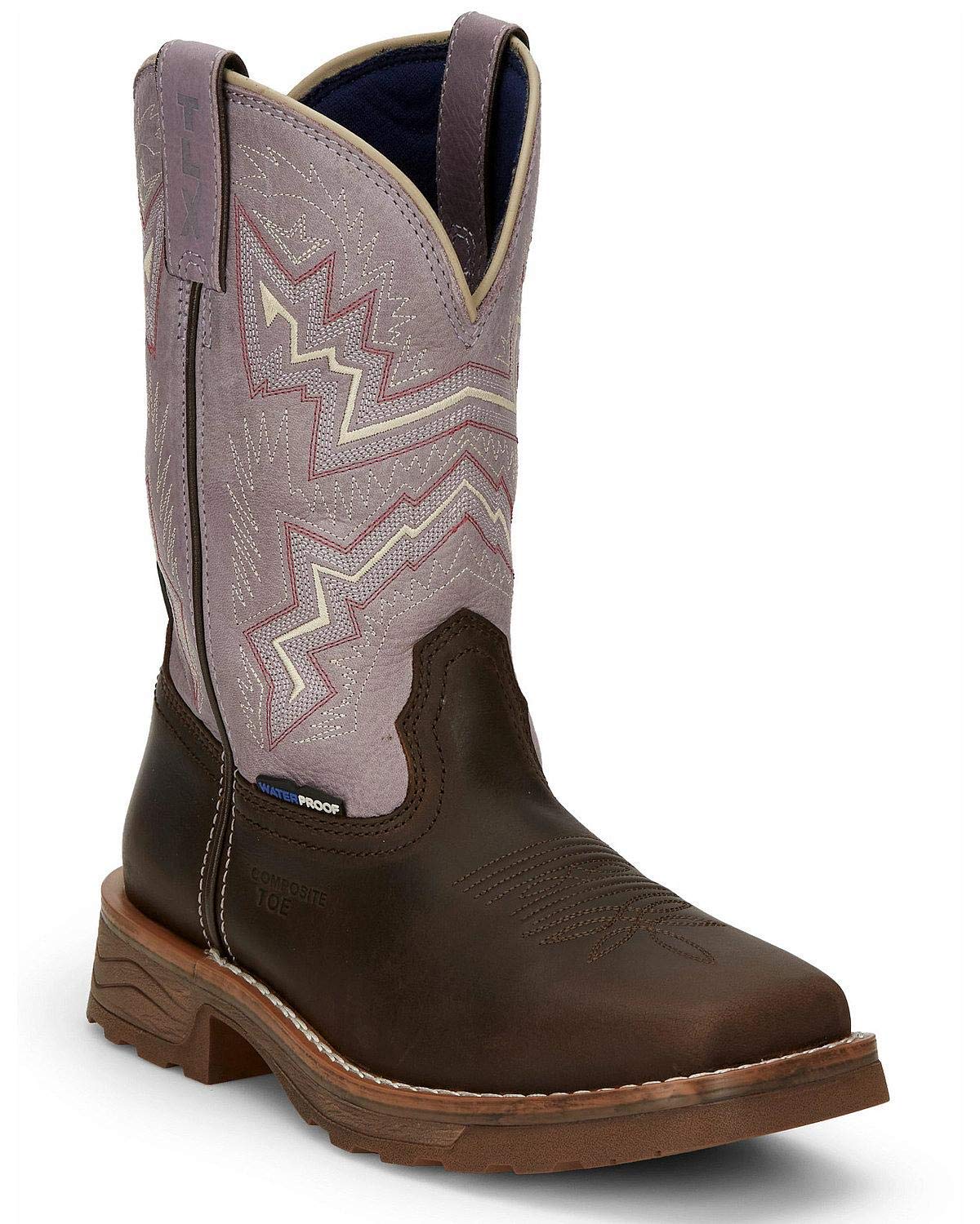 Tony Lama Women's Lumen 10-Inch Electrical Hazard Composite Toe Work Boots - Purple Safety Shoes for Construction, Warehouse & Industrial Work