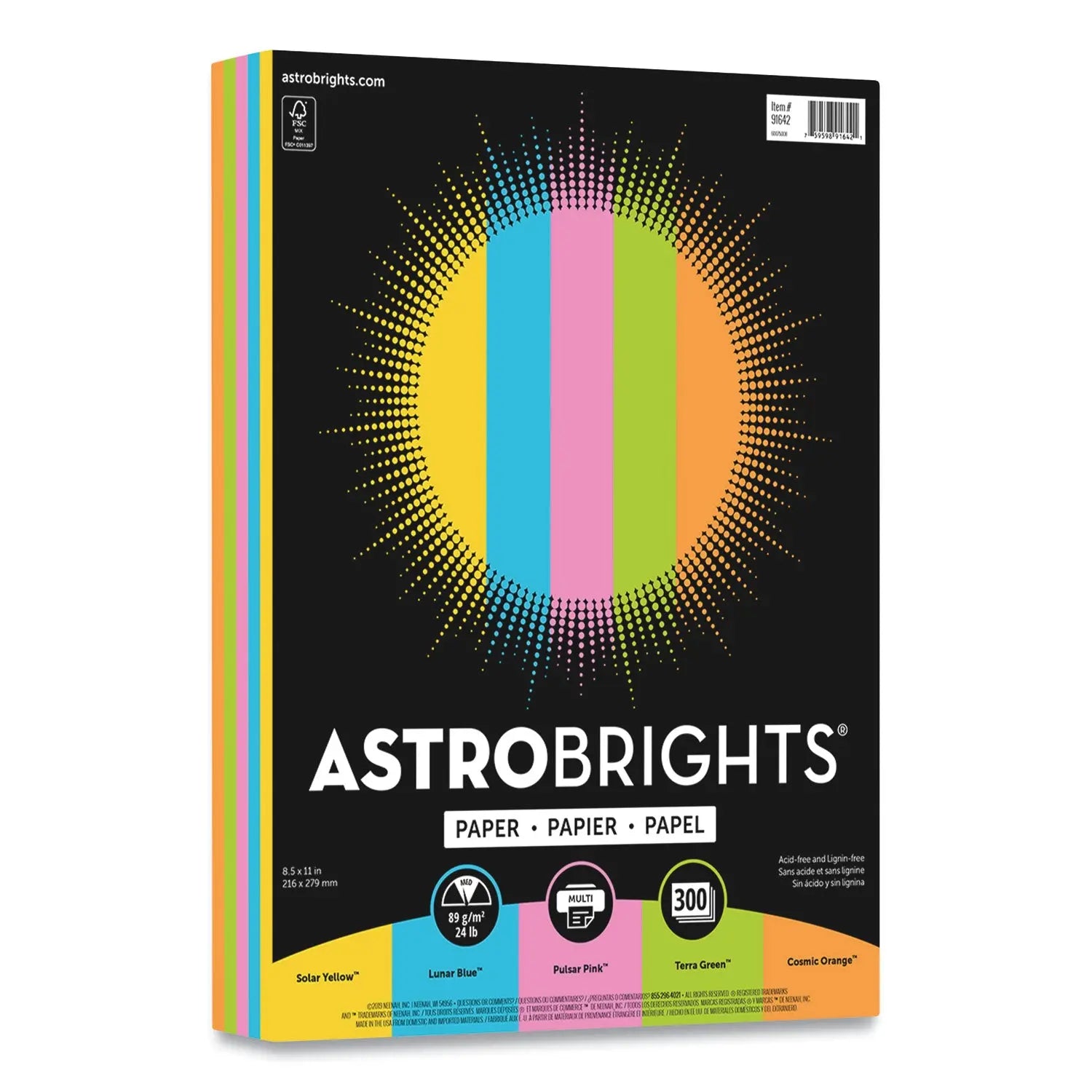 Astrobrights® Color Paper - Radiant Assortment, 24 lb Bond Weight, 8.5 x 11 Inches, 300 Sheets/Pack - Vibrant Colors for Office, School, Craft Projects & Creative Printing